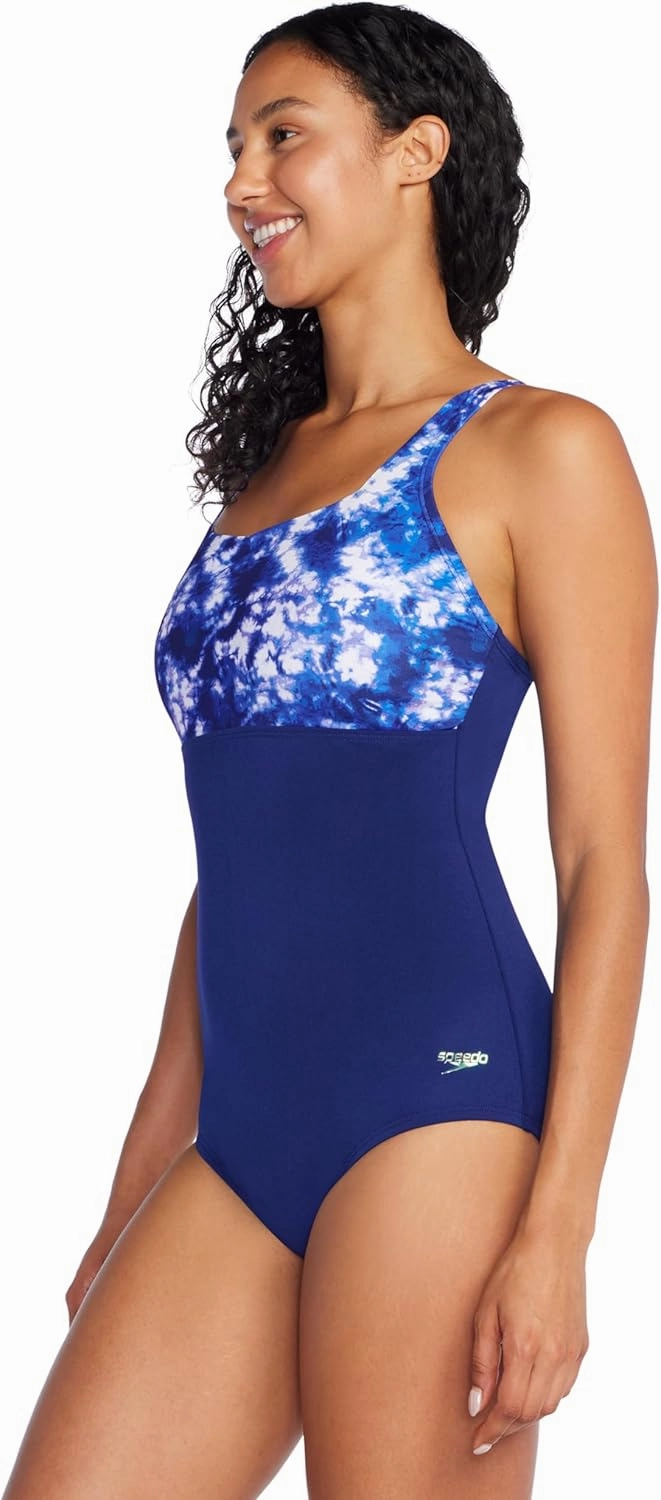 Speedo Women's Swimsuit One Piece Adjustable Square Neck Moderate Cut