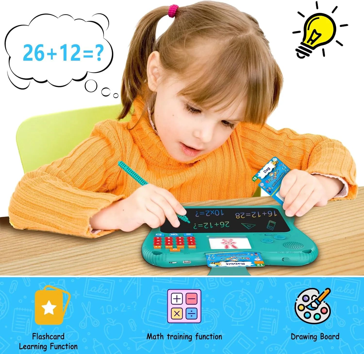 SPG300 3-in-1 Kids Learning Tablet Oral Arithmetic,130 Memory Cards, Drawing Board,7.5" Screen Educational Toy for Math & Creativity,Portable Learning System for Ages 2 
