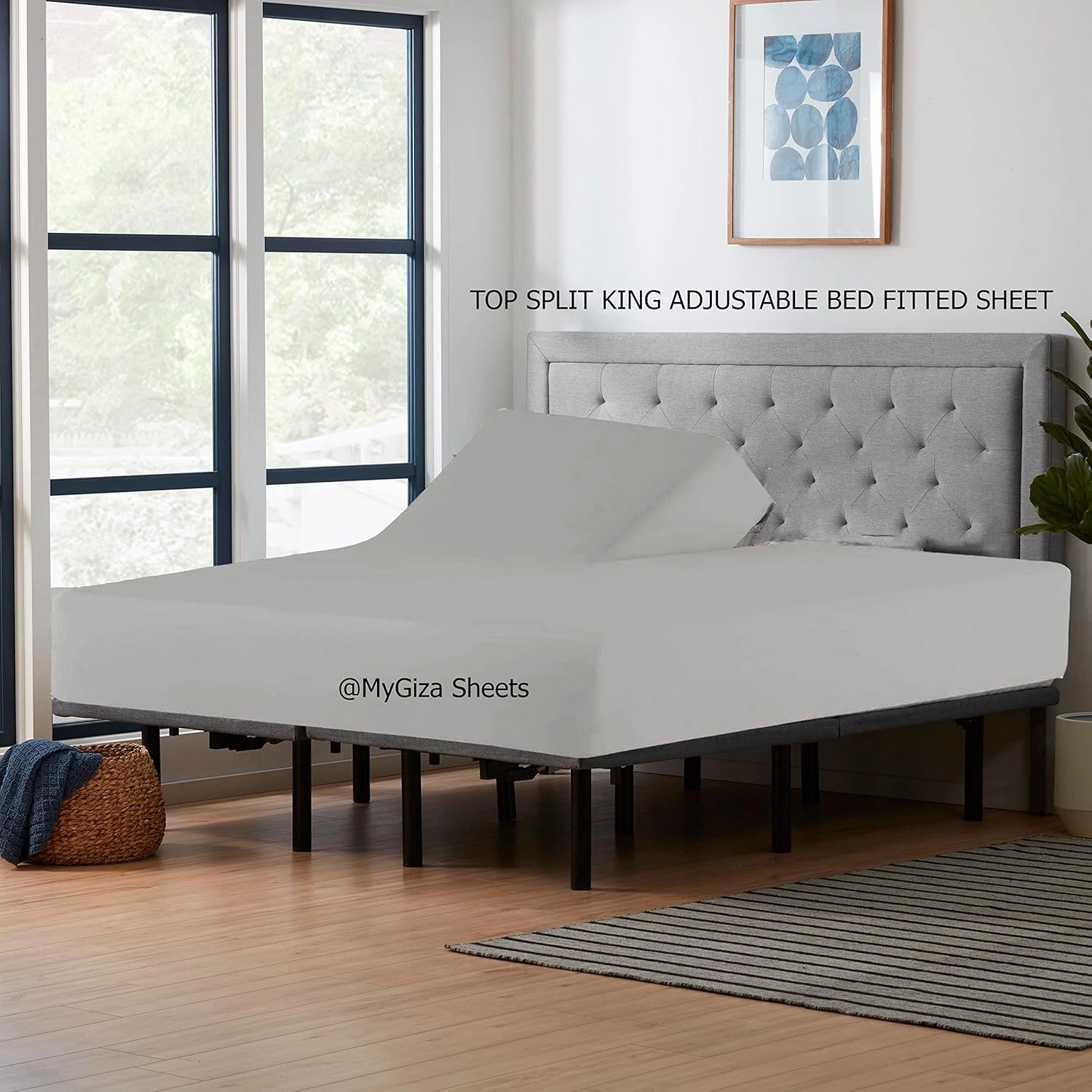 Split Top King Fitted Sheet Only for Sleep Number Adjustable Beds,100% Giza Cotton,Split Top King Fitted Sheet for Adjustable Bed,Adjustable Bed Fitted Sheet 34" Flex Head King Size,1 Pc (Light Grey)