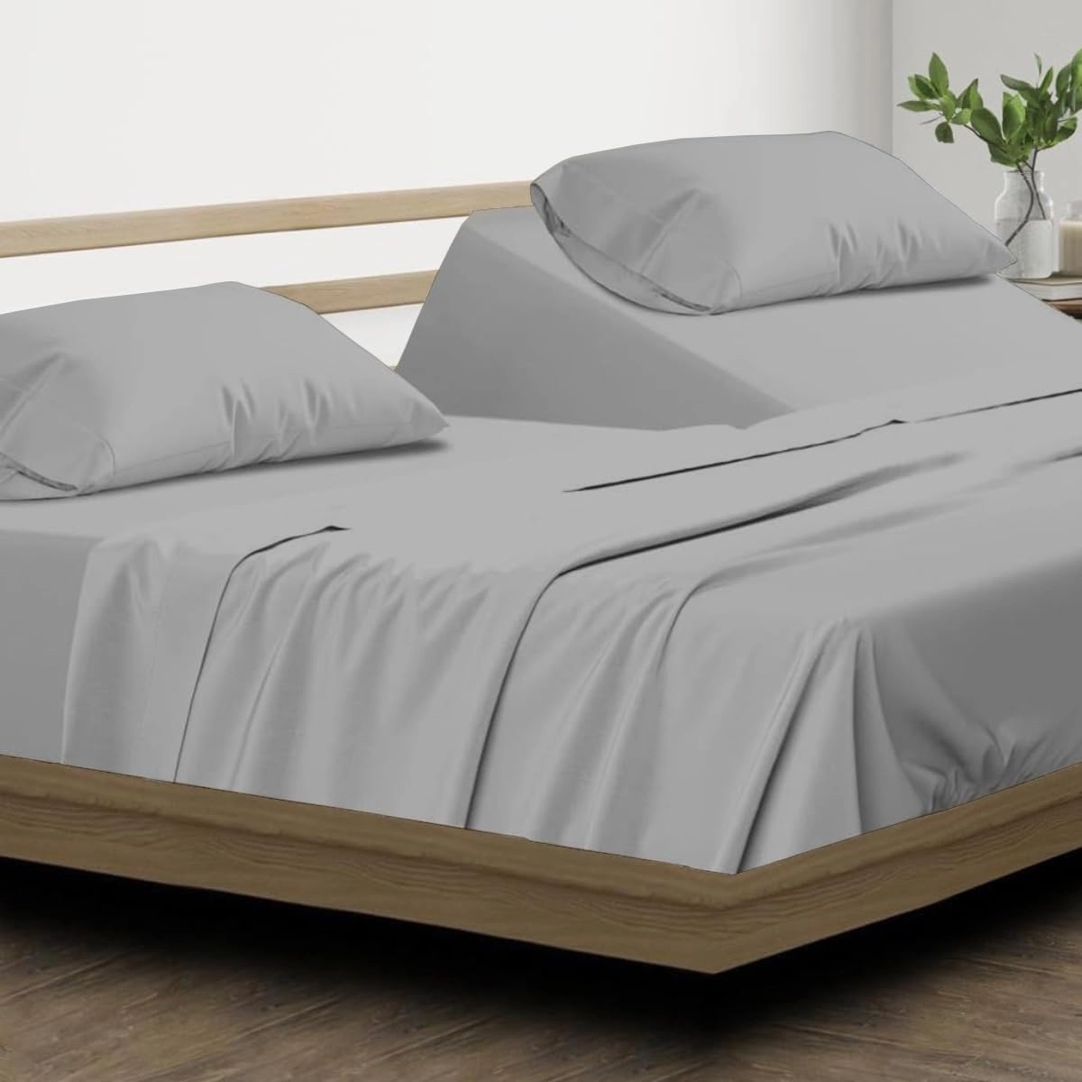 Split Top King Sheet Set - 100% Cotton, 600 Thread Count Flex Head King Sheets for Sleep Number Bed - 16" Deep Pocket cooling Sheets for Flex Top King Adjustable Bed - Split King/34" Down - Light Grey