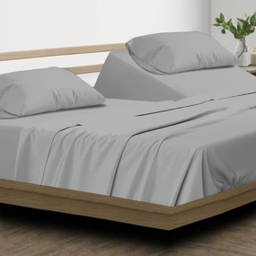 Split Top King Sheet Set - 100% Cotton, 600 Thread Count Flex Head King Sheets for Sleep Number Bed - 16" Deep Pocket cooling Sheets for Flex Top King Adjustable Bed - Split King/34" Down - Light Grey