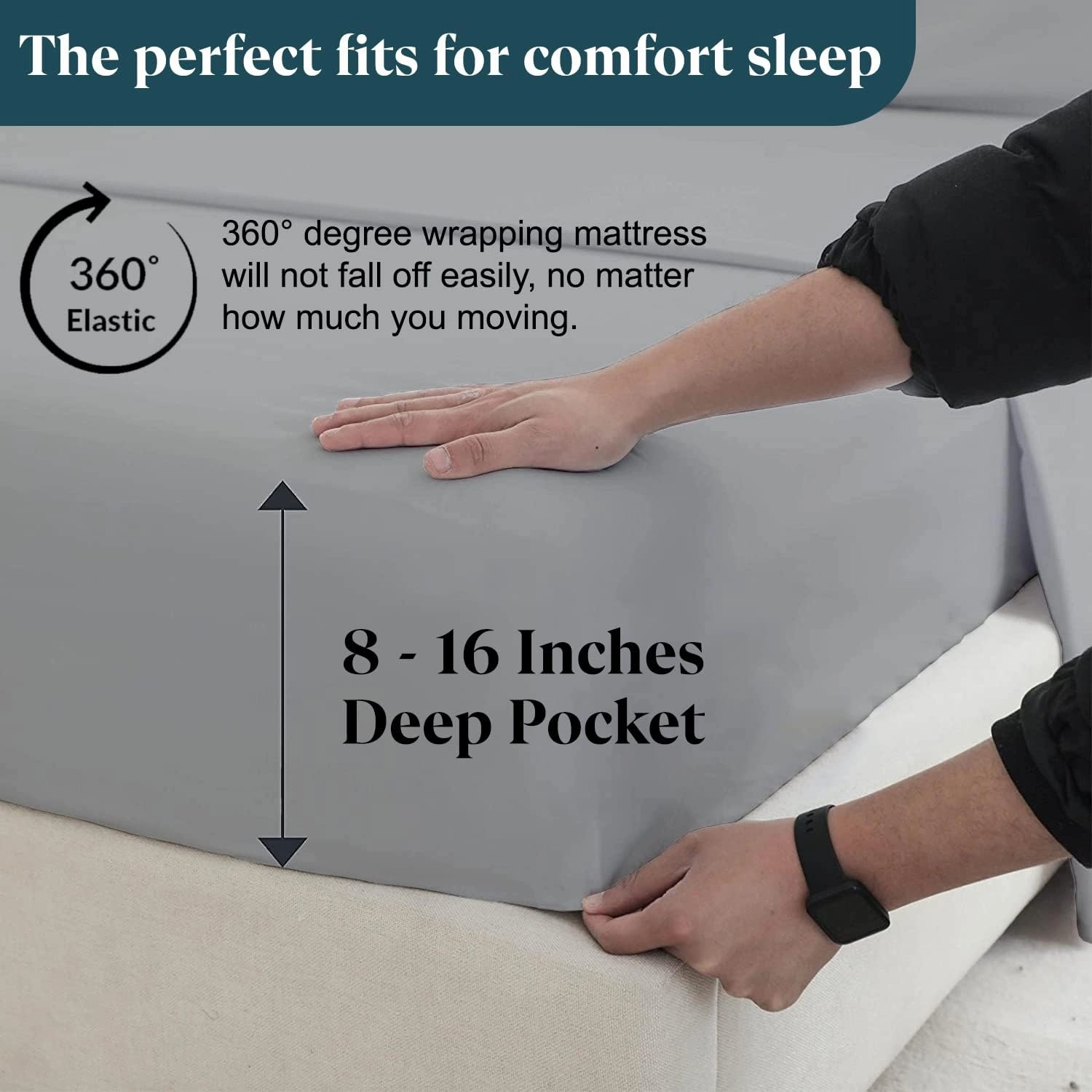 Split Top King Sheet Set - 100% Cotton, 600 Thread Count Flex Head King Sheets for Sleep Number Bed - 16" Deep Pocket cooling Sheets for Flex Top King Adjustable Bed - Split King/34" Down - Light Grey