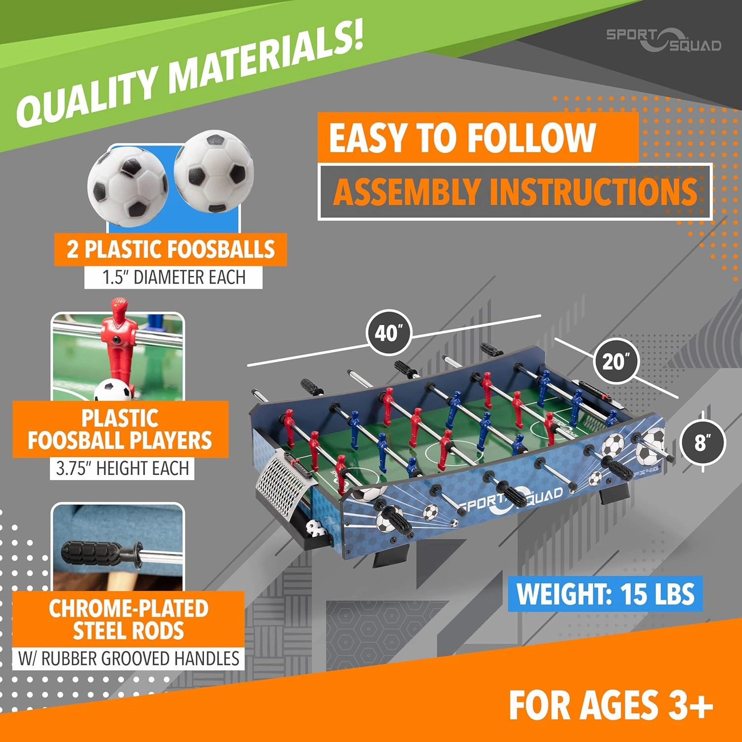 Sport Squad Foosball Table - Soccer Table - Wood Foosball Table for Kids & Adults - Bar Game Table, Game Room for Home - Easy Assembly, Built Tough for High Volume Play