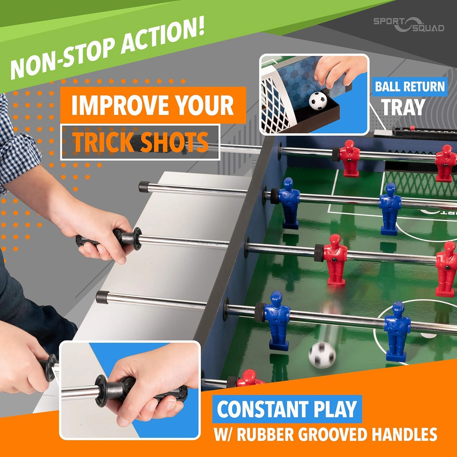 Sport Squad Foosball Table - Soccer Table - Wood Foosball Table for Kids & Adults - Bar Game Table, Game Room for Home - Easy Assembly, Built Tough for High Volume Play