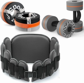 Sportneer Water Aerobics Pool Exercise Equipment Water Workout Combo Set Includes High Density Water Dumbbell Aqua Belt Water Ankle Weights for Aquatic Therapy Pool Fitness Water Exercise Dark Gray