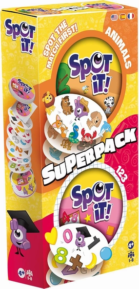Spot It! Super Pack Kids (2024 Refresh) Eco Big Box - Includes Animals and 1,2,3 Editions, Family Card Game Bundle for Quick Reflexes! Ages 6 , 2-8 Players, 10 Minute Playtime