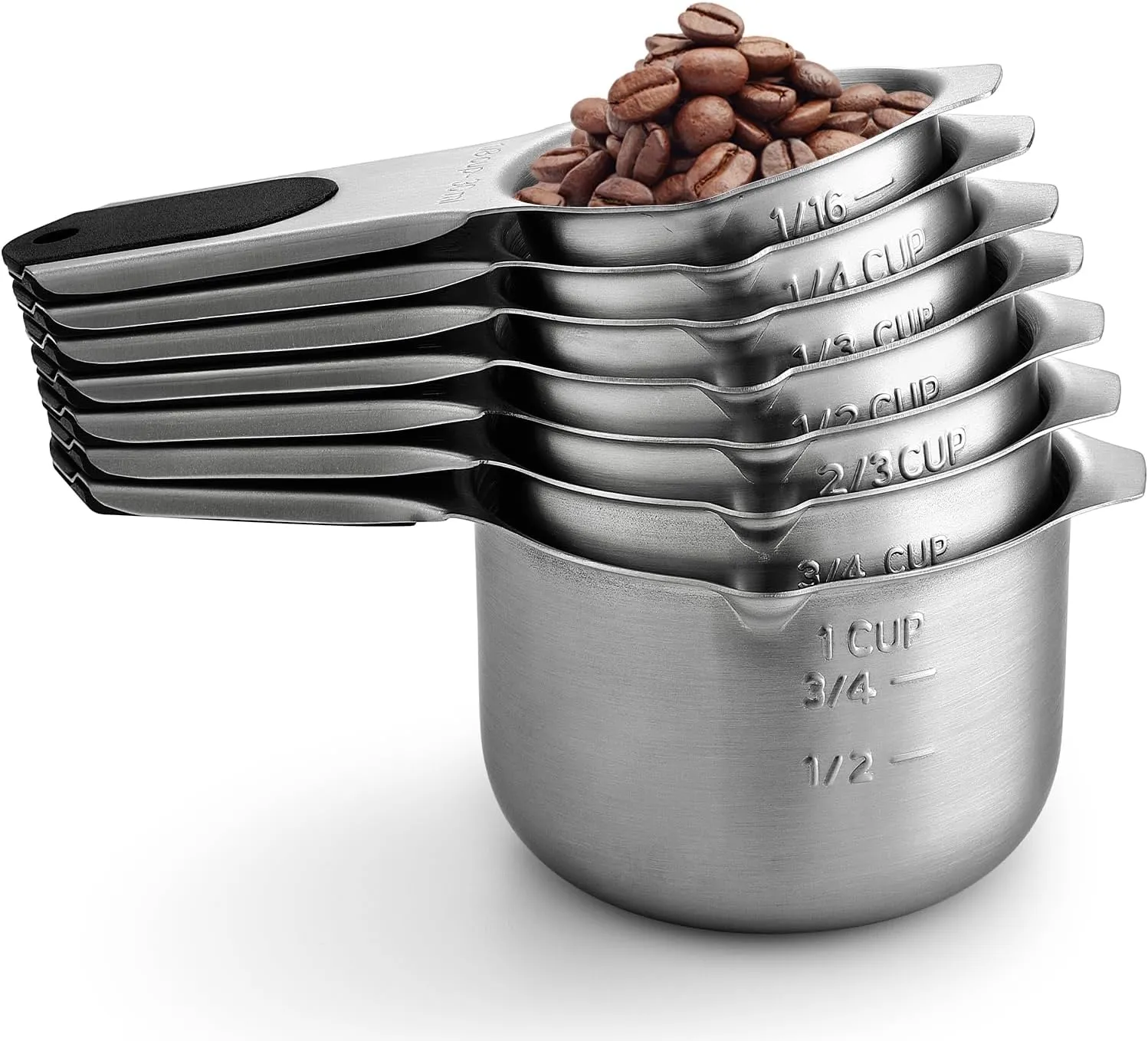 Spring Chef Magnetic Stainless Steel Measuring Cups (Patent Pending), Kitchen Tools with Easy to Read Markings for Measuring Dry or Liquid Ingredients, Set of 7, Black