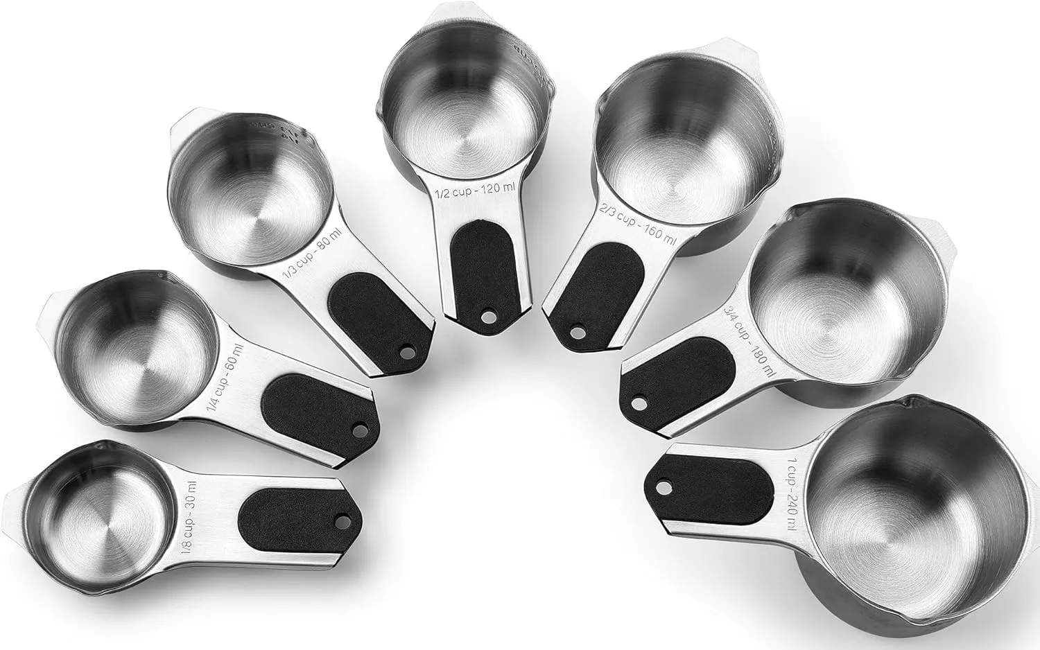 Spring Chef Magnetic Stainless Steel Measuring Cups (Patent Pending), Kitchen Tools with Easy to Read Markings for Measuring Dry or Liquid Ingredients, Set of 7, Black