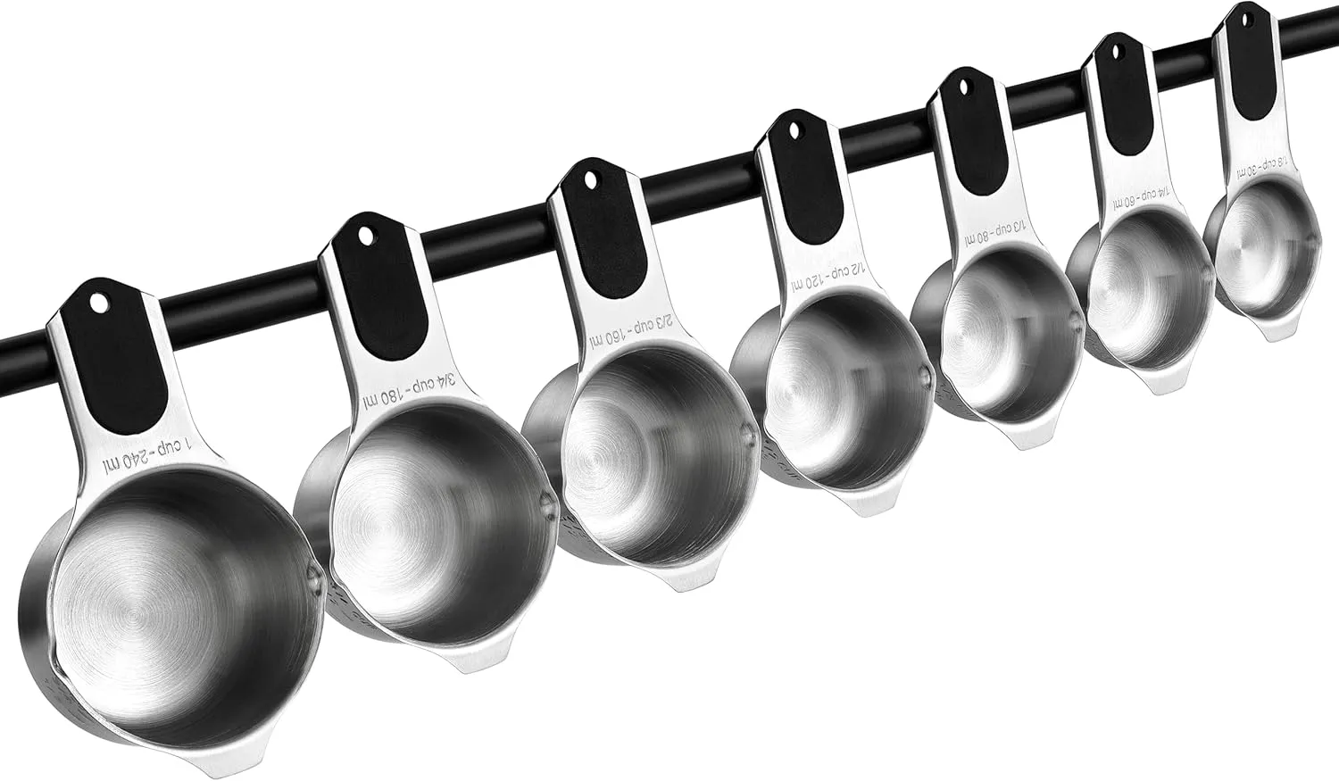 Spring Chef Magnetic Stainless Steel Measuring Cups (Patent Pending), Kitchen Tools with Easy to Read Markings for Measuring Dry or Liquid Ingredients, Set of 7, Black