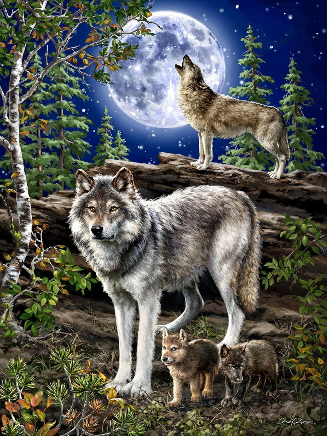 Springbok Wolf Pack 500 Piece Jigsaw Puzzle- Step Into The Wild on A Moonlit Night with This Magical Wolf Pack