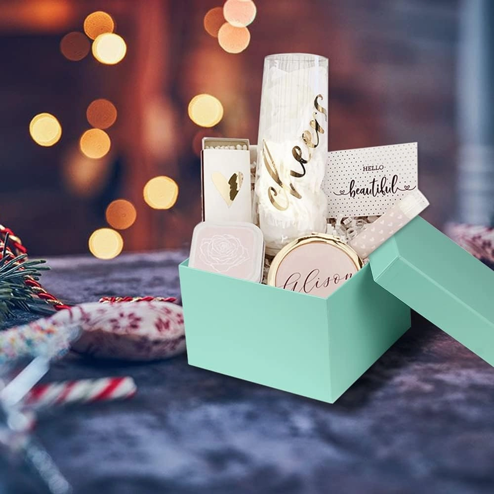 Square Gift Boxes with Lids Set of 4 Teal Green Gift Box Assorted Sizes Nesting Gift Boxes for Presents Birthday Bridesmaid Wedding Valentines Christmas Party Favor Boxes