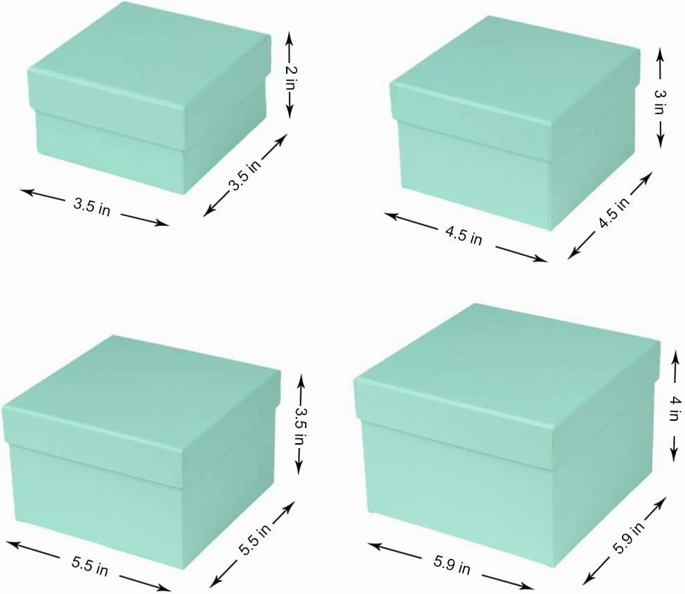 Square Gift Boxes with Lids Set of 4 Teal Green Gift Box Assorted Sizes Nesting Gift Boxes for Presents Birthday Bridesmaid Wedding Valentines Christmas Party Favor Boxes