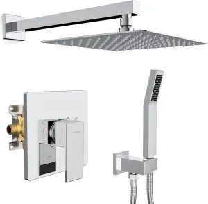 SR SUN RISE Shower Faucet Set - Bathroom 10 Inch Rainfall Shower Head & Handle Set Wall Mounted Rain Shower System Polished Chrome - Pressure Balanced Mixing Valve