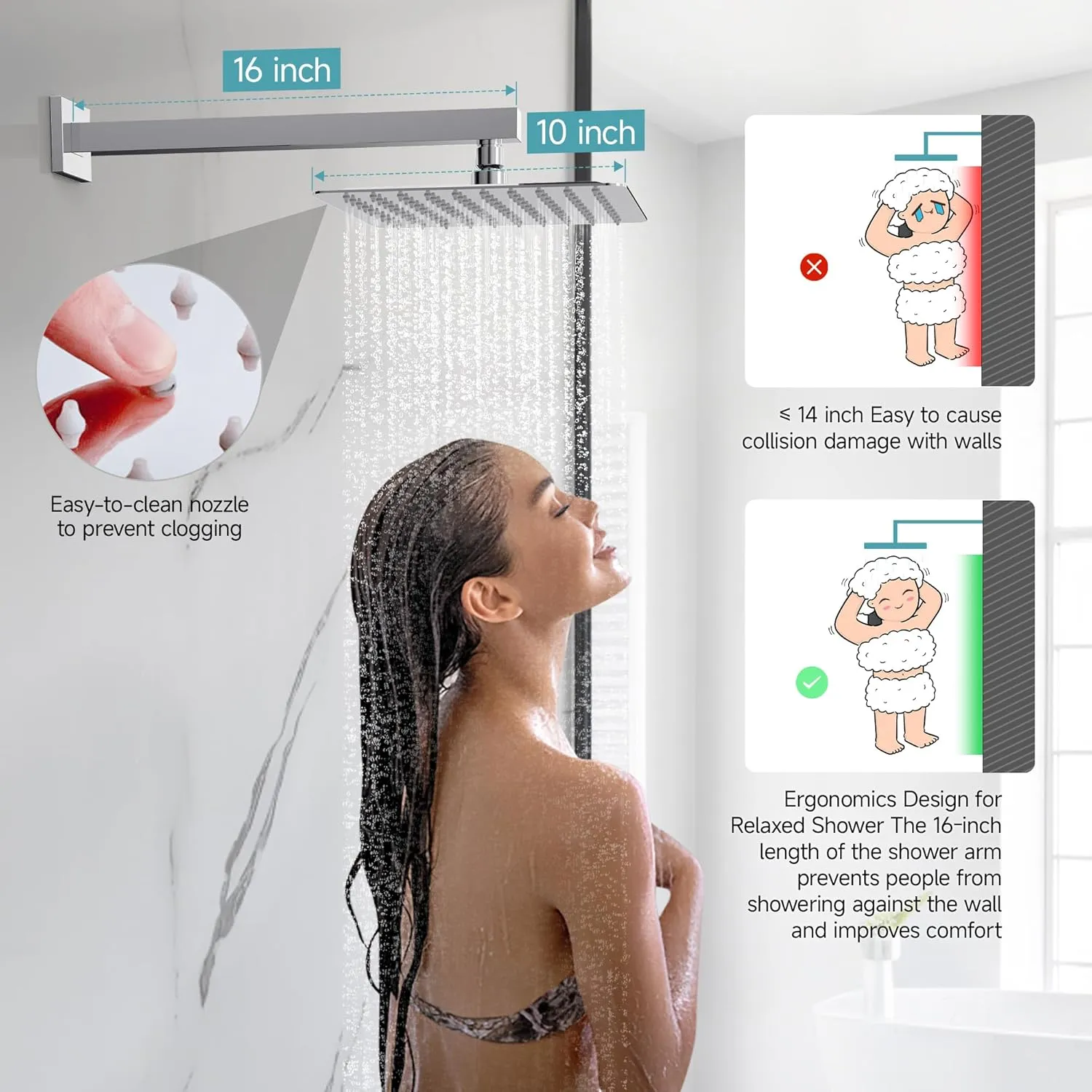 SR SUN RISE Shower Faucet Set - Bathroom 10 Inch Rainfall Shower Head & Handle Set Wall Mounted Rain Shower System Polished Chrome - Pressure Balanced Mixing Valve
