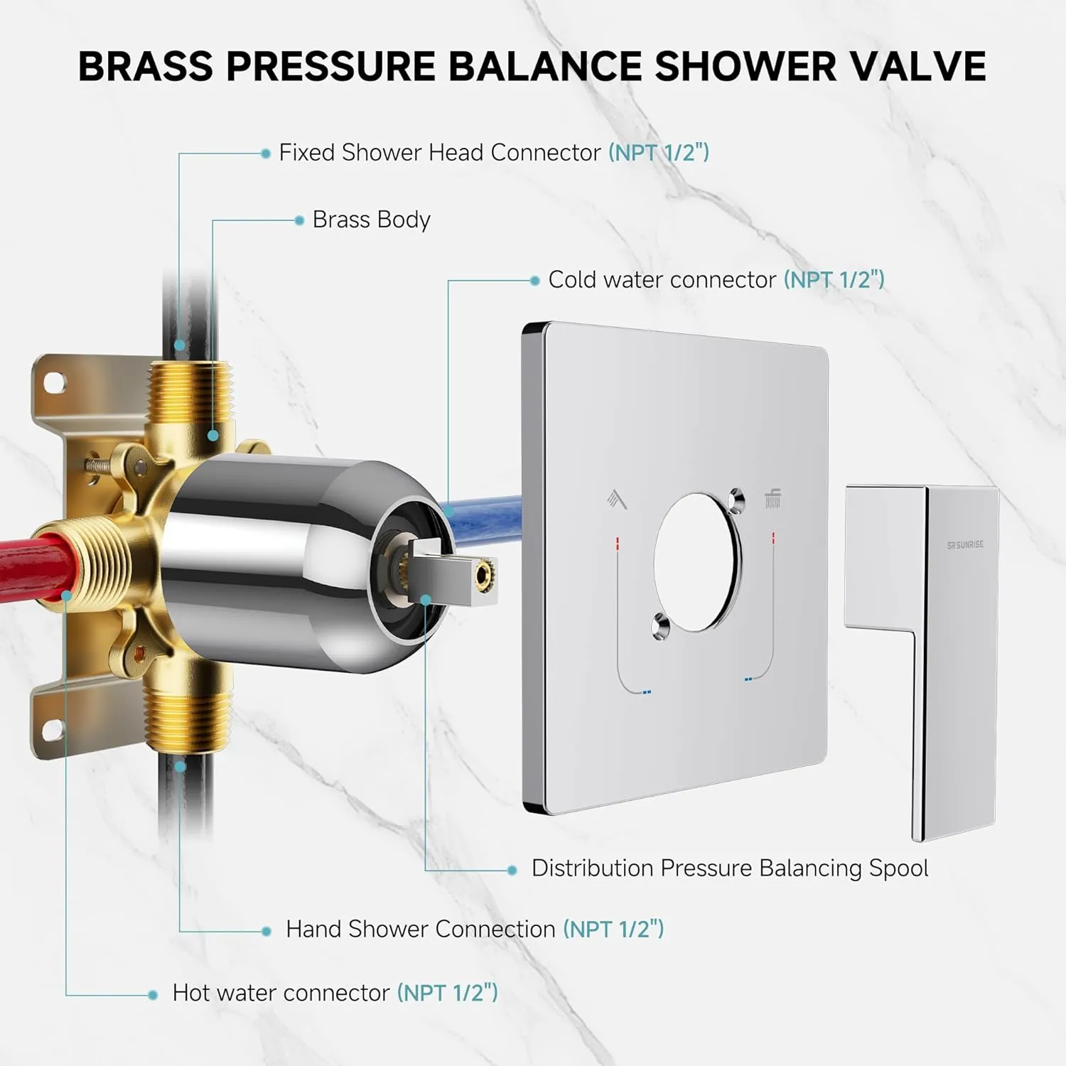 SR SUN RISE Shower Faucet Set - Bathroom 10 Inch Rainfall Shower Head & Handle Set Wall Mounted Rain Shower System Polished Chrome - Pressure Balanced Mixing Valve