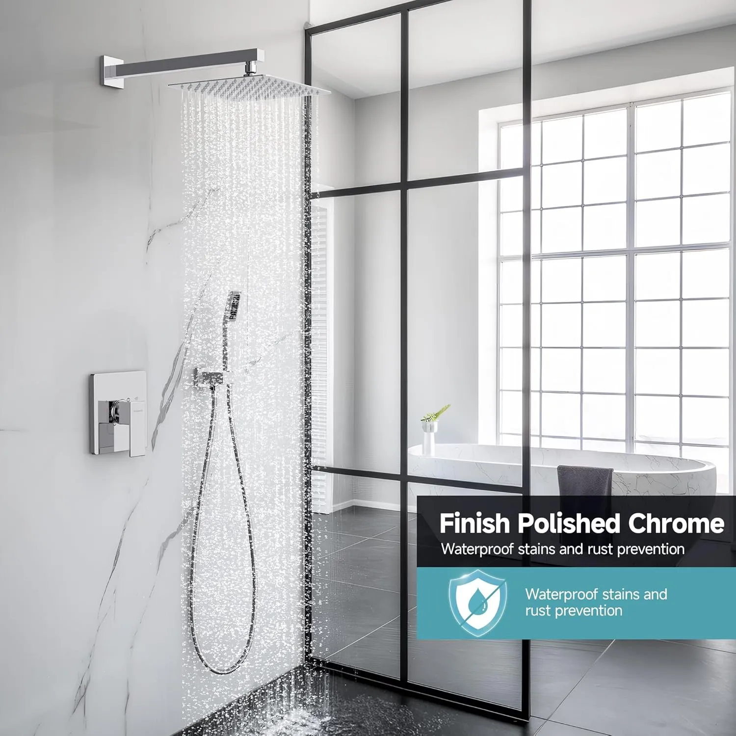 SR SUN RISE Shower Faucet Set - Bathroom 10 Inch Rainfall Shower Head & Handle Set Wall Mounted Rain Shower System Polished Chrome - Pressure Balanced Mixing Valve