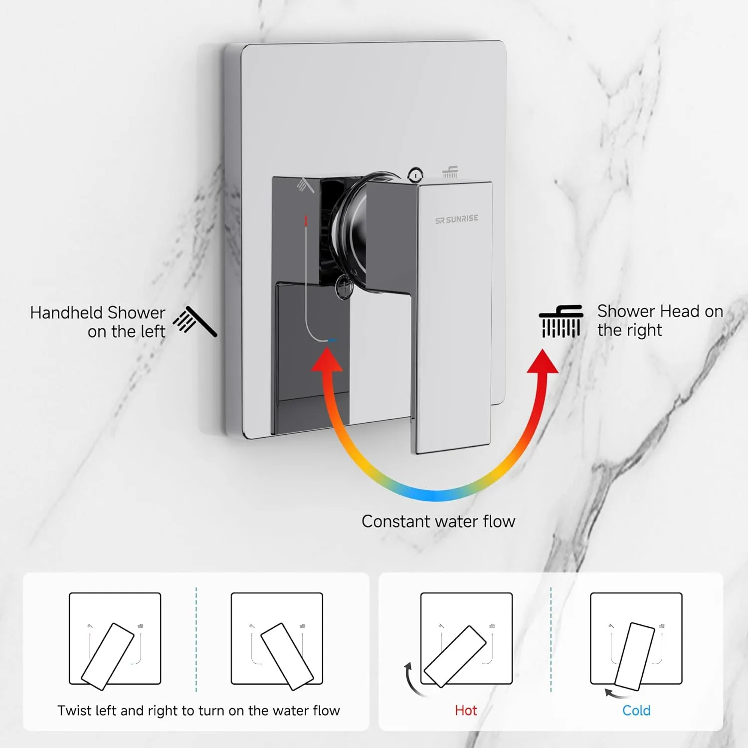 SR SUN RISE Shower Faucet Set - Bathroom 10 Inch Rainfall Shower Head & Handle Set Wall Mounted Rain Shower System Polished Chrome - Pressure Balanced Mixing Valve
