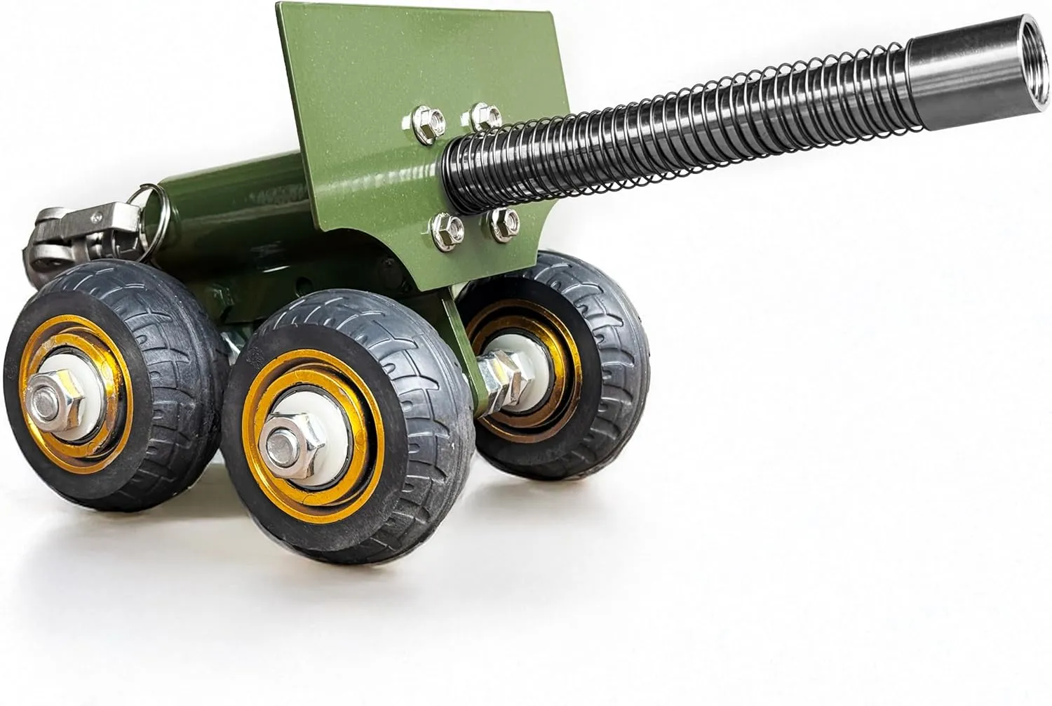 Stainless Steel Mini Cannon Model with Recoil Mechanism - Perfect for Outdoor Games and Collectors’ Gift Firecracker(Four Wheels)