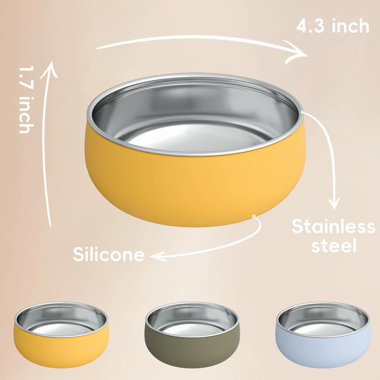 Stainless Steel and Silicone Baby Bowls 3 Packs 4.3” Kids Feeding,Non-Toxic&Lead-Free&Mess Free Toddler Bowl Set,Dishwasher Safe&Extra Strong Base&Fit Highchar Size,blue yellow green