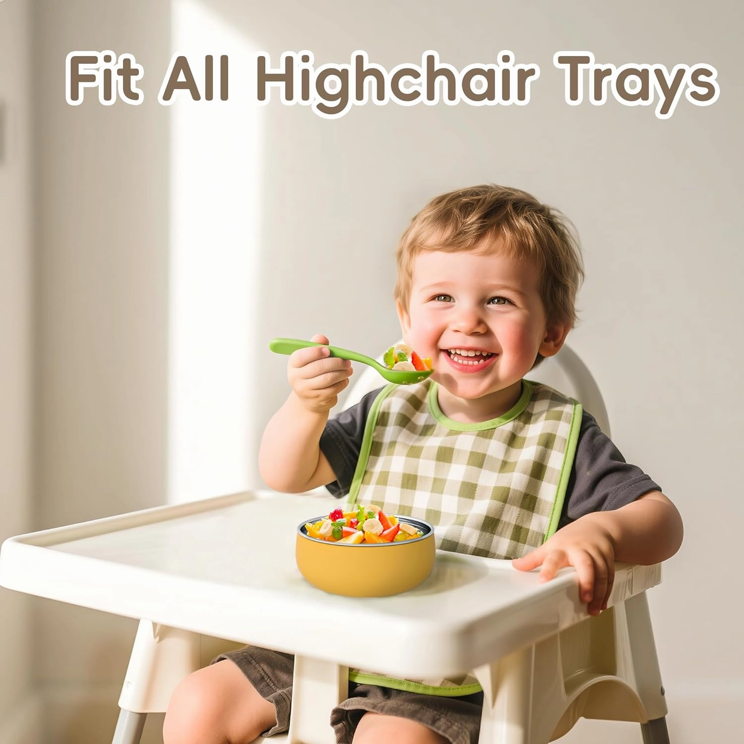 Stainless Steel and Silicone Baby Bowls 3 Packs 4.3” Kids Feeding,Non-Toxic&Lead-Free&Mess Free Toddler Bowl Set,Dishwasher Safe&Extra Strong Base&Fit Highchar Size,blue yellow green