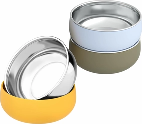 Stainless Steel and Silicone Baby Bowls 3 Packs 4.3” Kids Feeding,Non-Toxic&Lead-Free&Mess Free Toddler Bowl Set,Dishwasher Safe&Extra Strong Base&Fit Highchar Size,blue yellow green