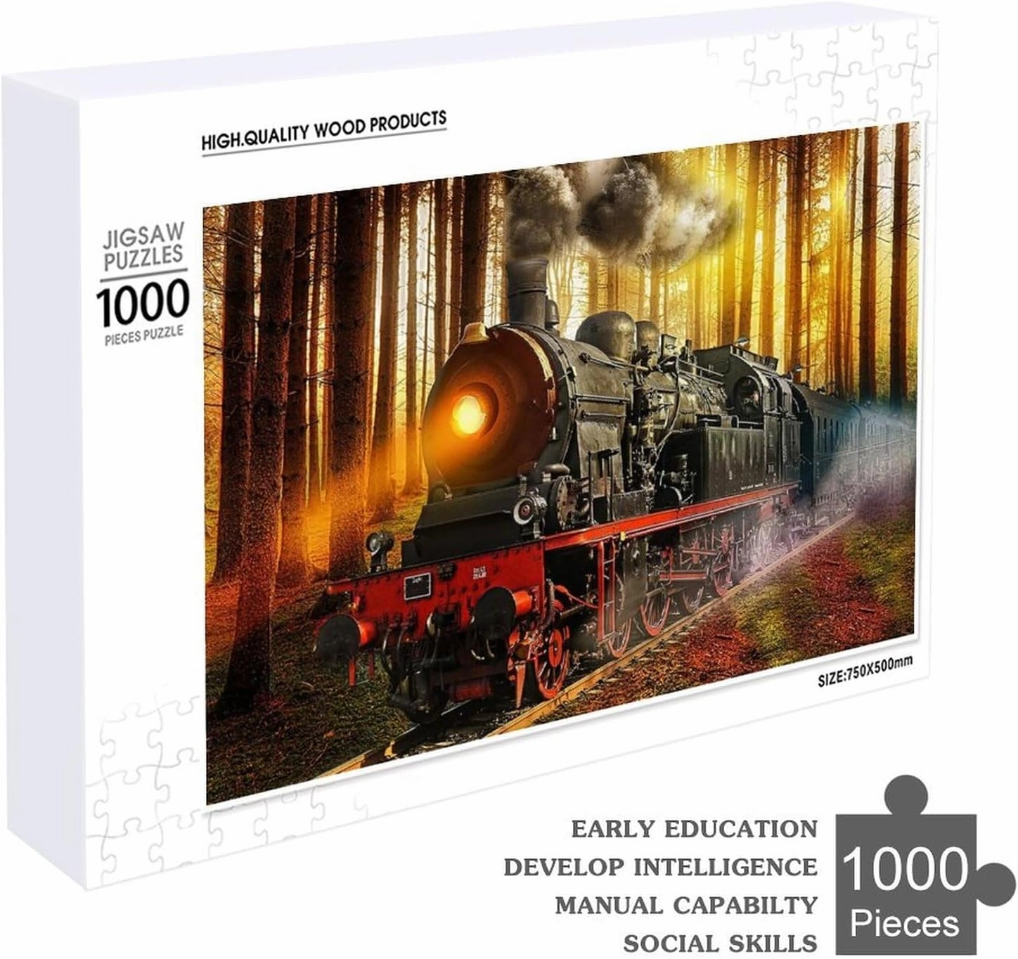Steam Engine Train in Sunset Forest 1000 Piece Jigsaw Puzzle for Adults, Home Decor Birthday Party Gift Toy as Wall Art Decor Poster