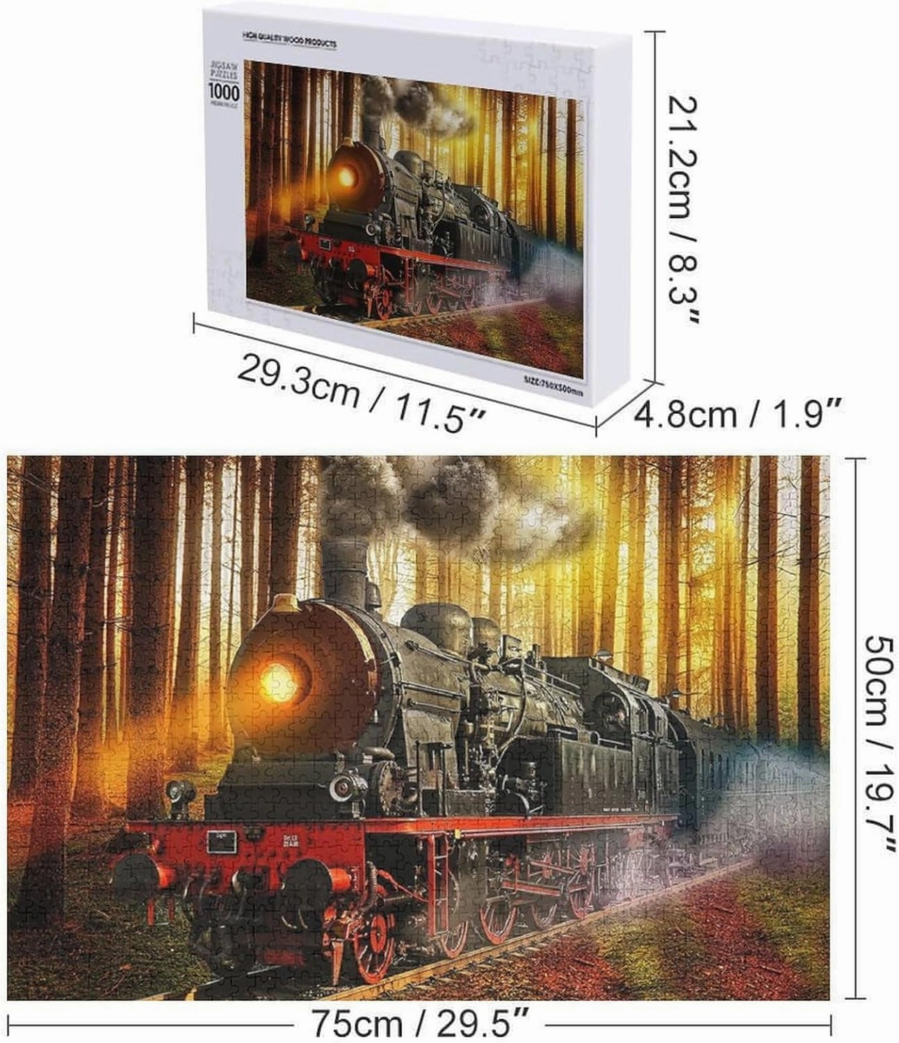Steam Engine Train in Sunset Forest 1000 Piece Jigsaw Puzzle for Adults, Home Decor Birthday Party Gift Toy as Wall Art Decor Poster