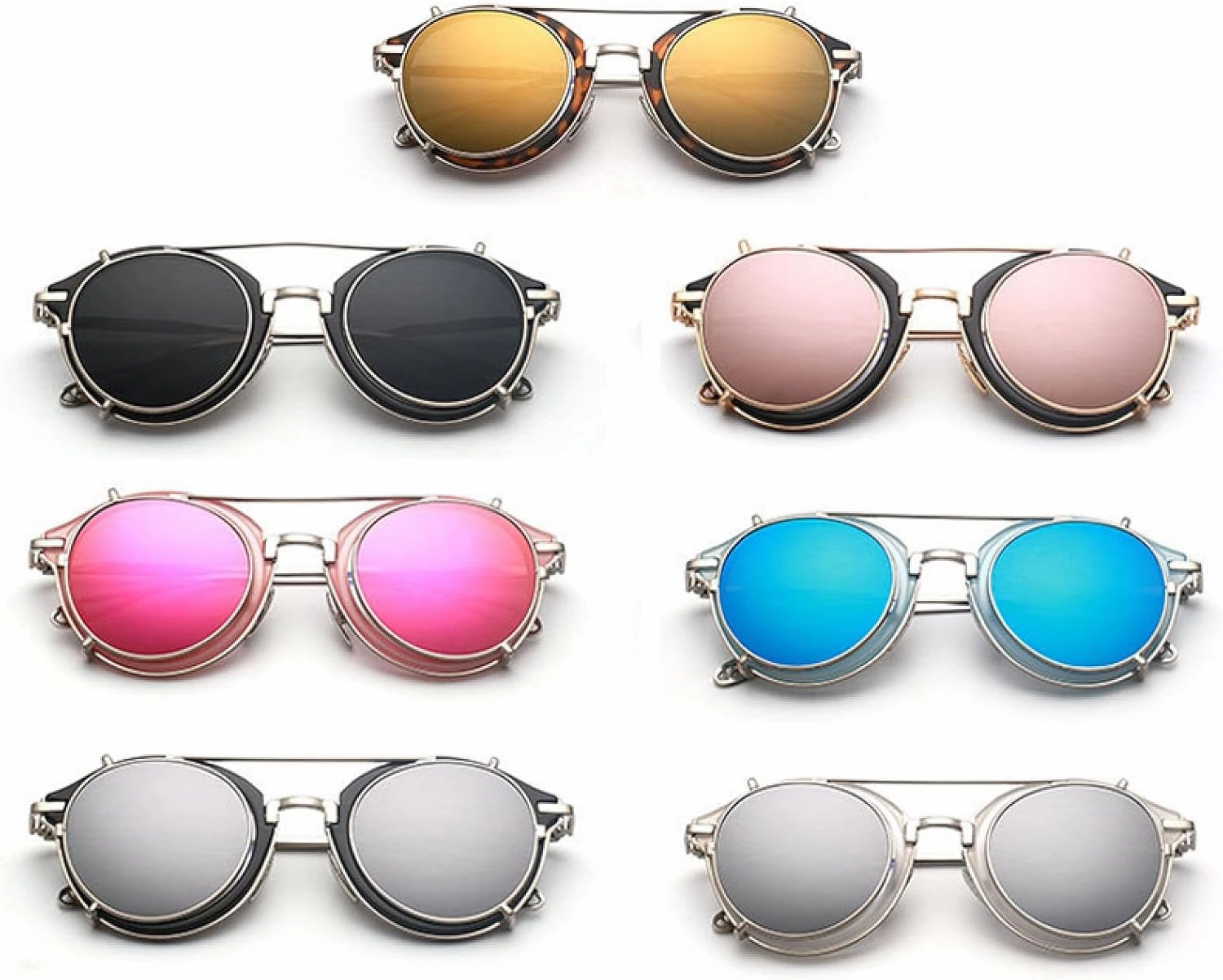 Steampunk Men Classic Removable Clip Lens Sun Glasses Women Round Eyeglasses Uv400