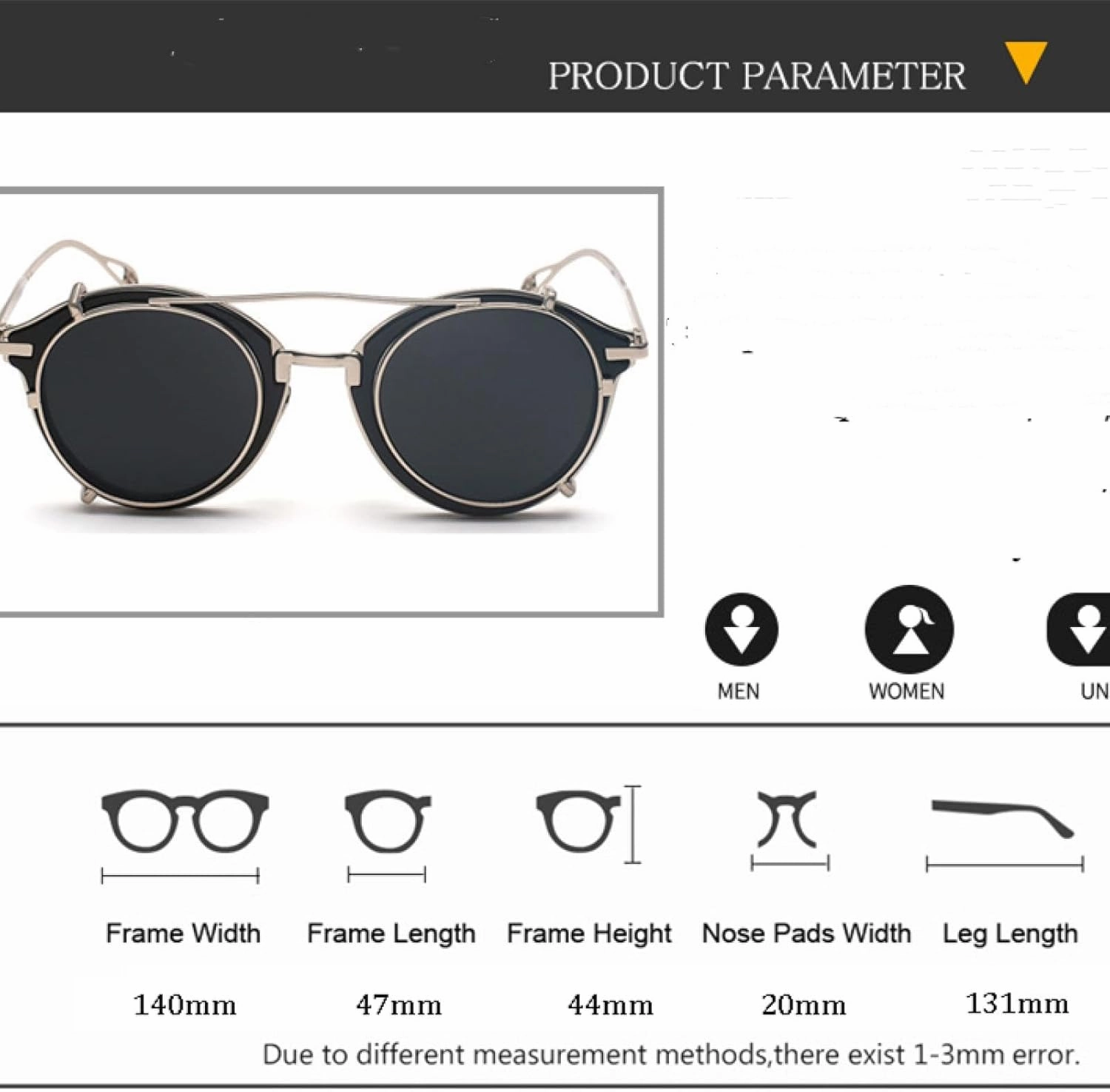 Steampunk Men Classic Removable Clip Lens Sun Glasses Women Round Eyeglasses Uv400