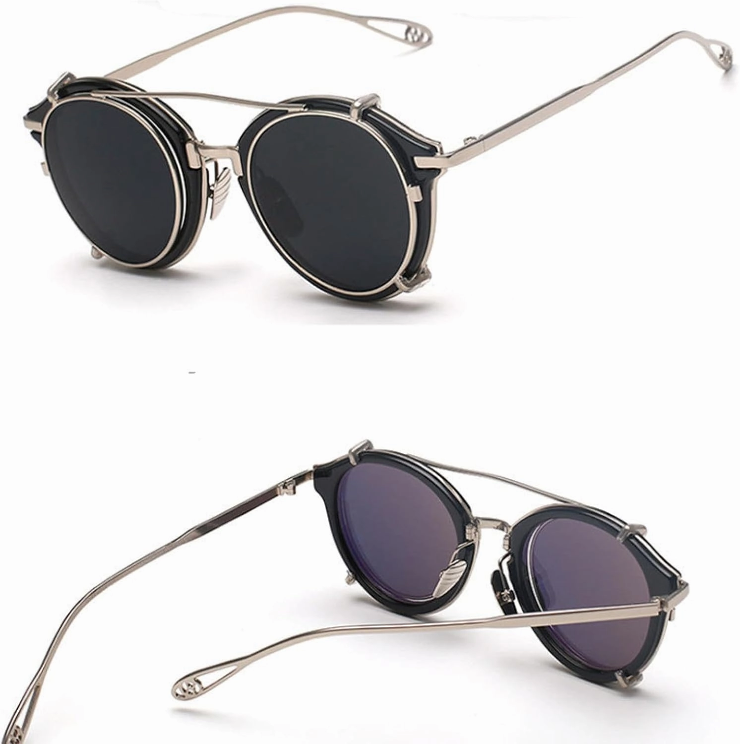 Steampunk Men Classic Removable Clip Lens Sun Glasses Women Round Eyeglasses Uv400