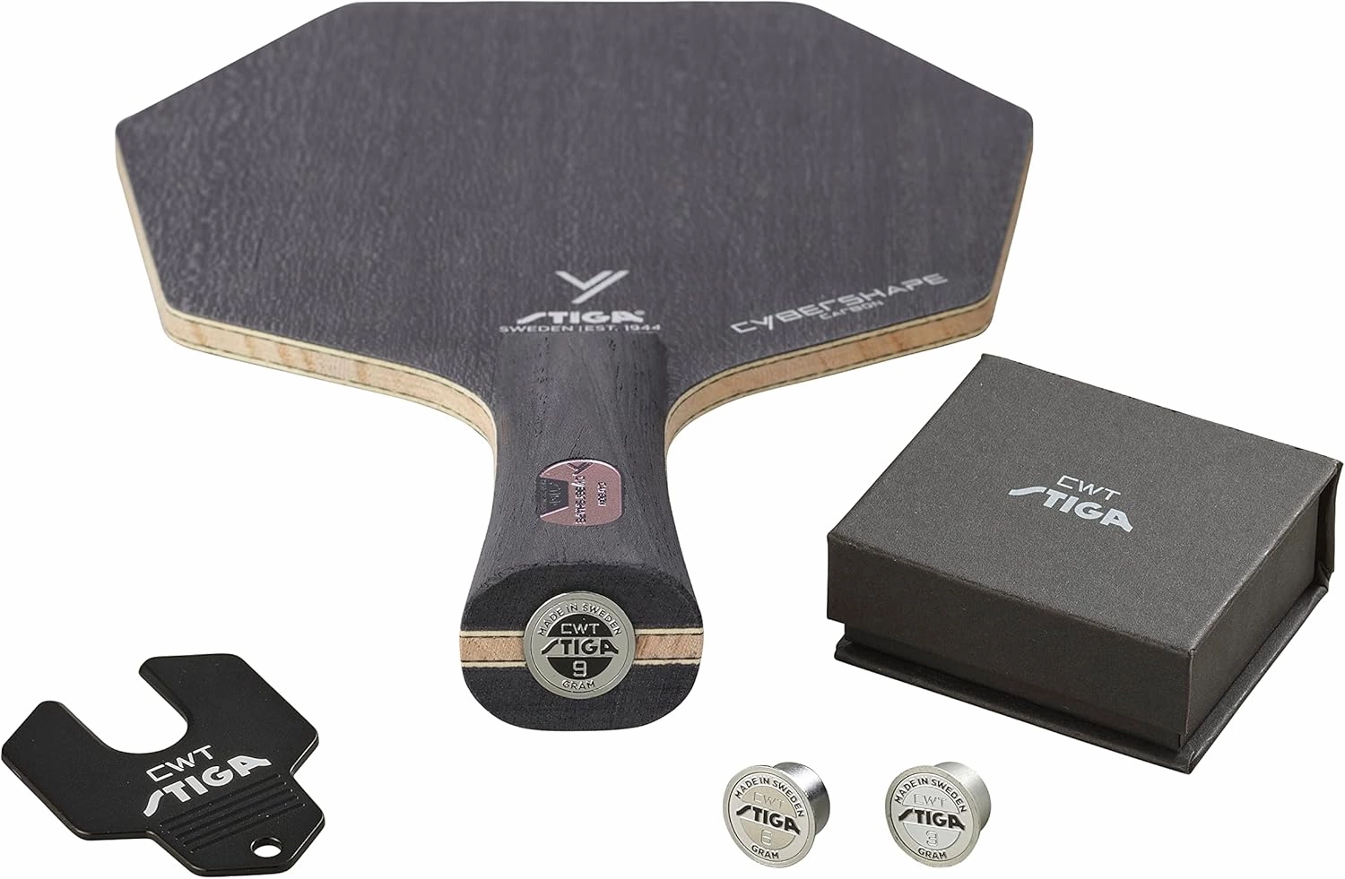 Stiga Cybershape Carbon CWT Table Tennis Blade with Custom Weight Technology I Superior Control, Enhanced Grip for Offensive Play