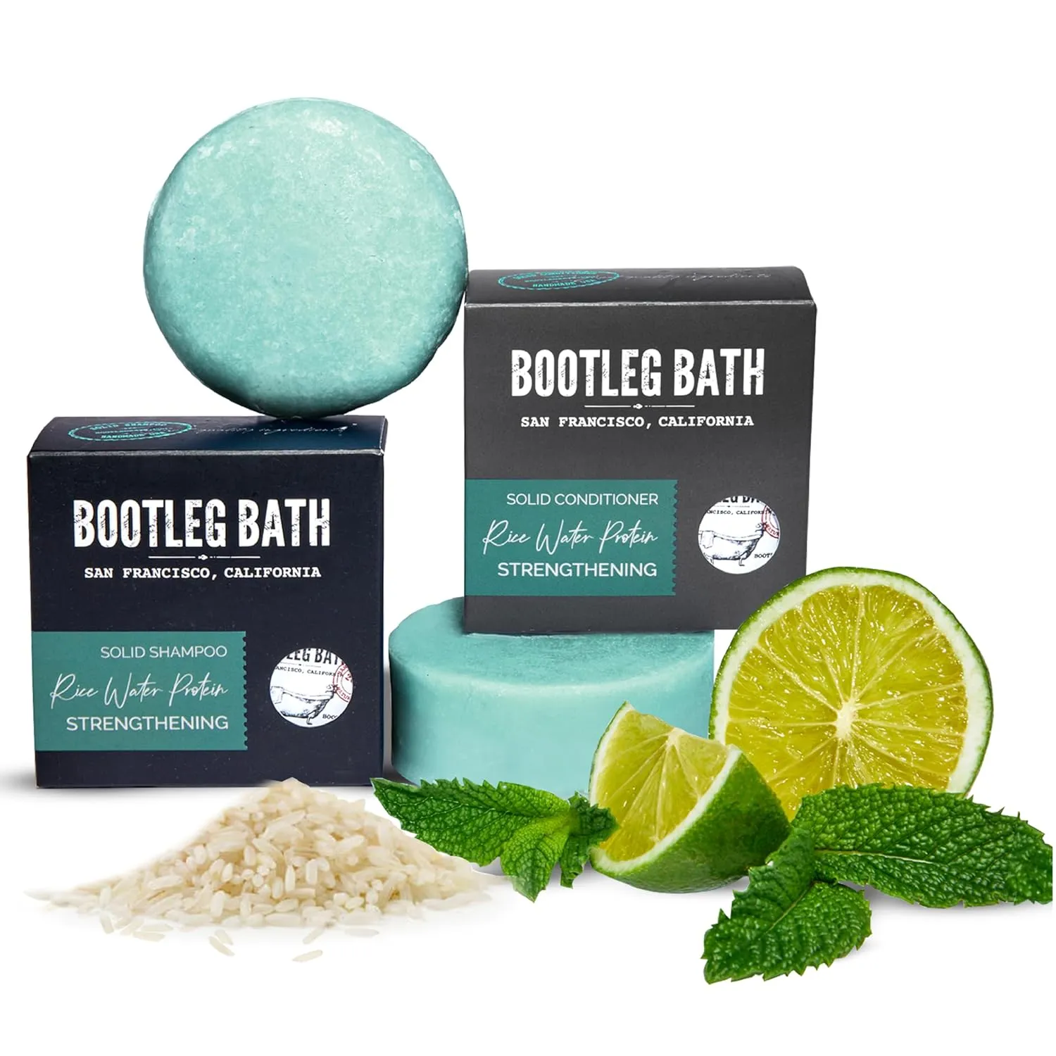 Strengthening Shampoo and Conditioner Bar Set with Rice Water Protein and Argan Oil, Vegan, Sulfate-Free, Phthalate-Free, Paraben-Free, Eco Friendly, 2.2 oz bars