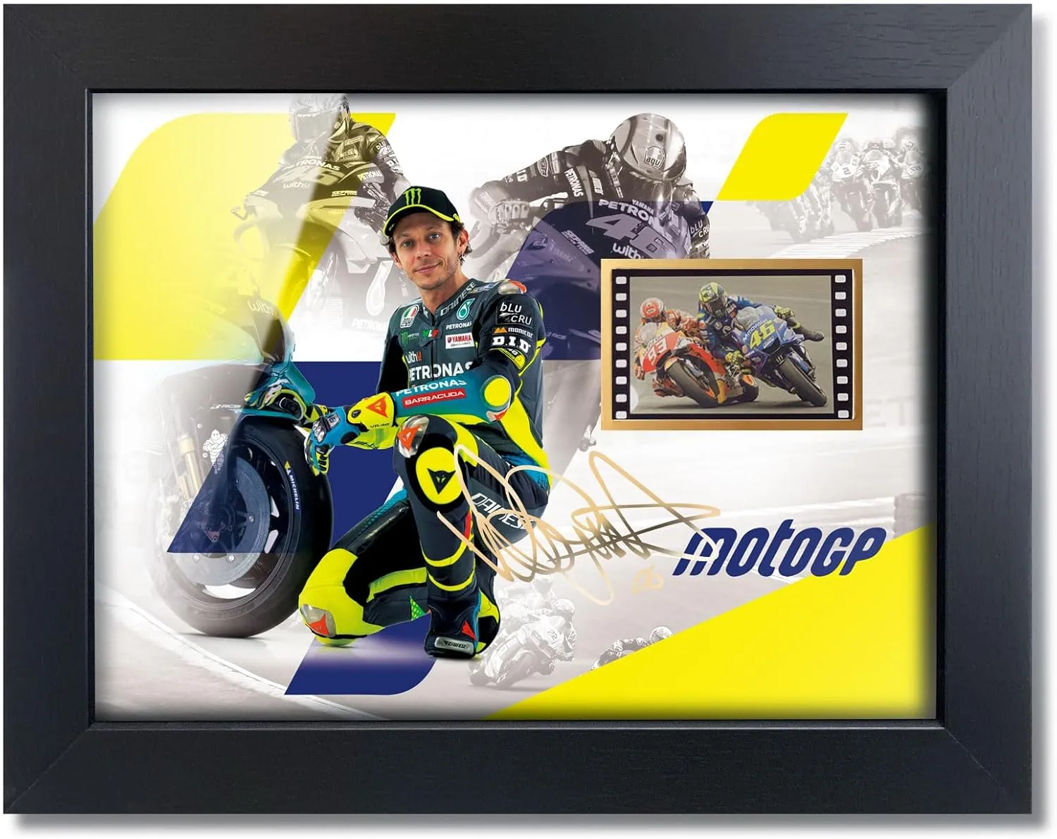 sufenvera Sports Fans Poster - Valentino Rossi Framed Photo with Print Signed and Mini Film Display,MotoGP Collectibles Gifts for Motorcycle Racing Enthusiasts 8x6 Inches