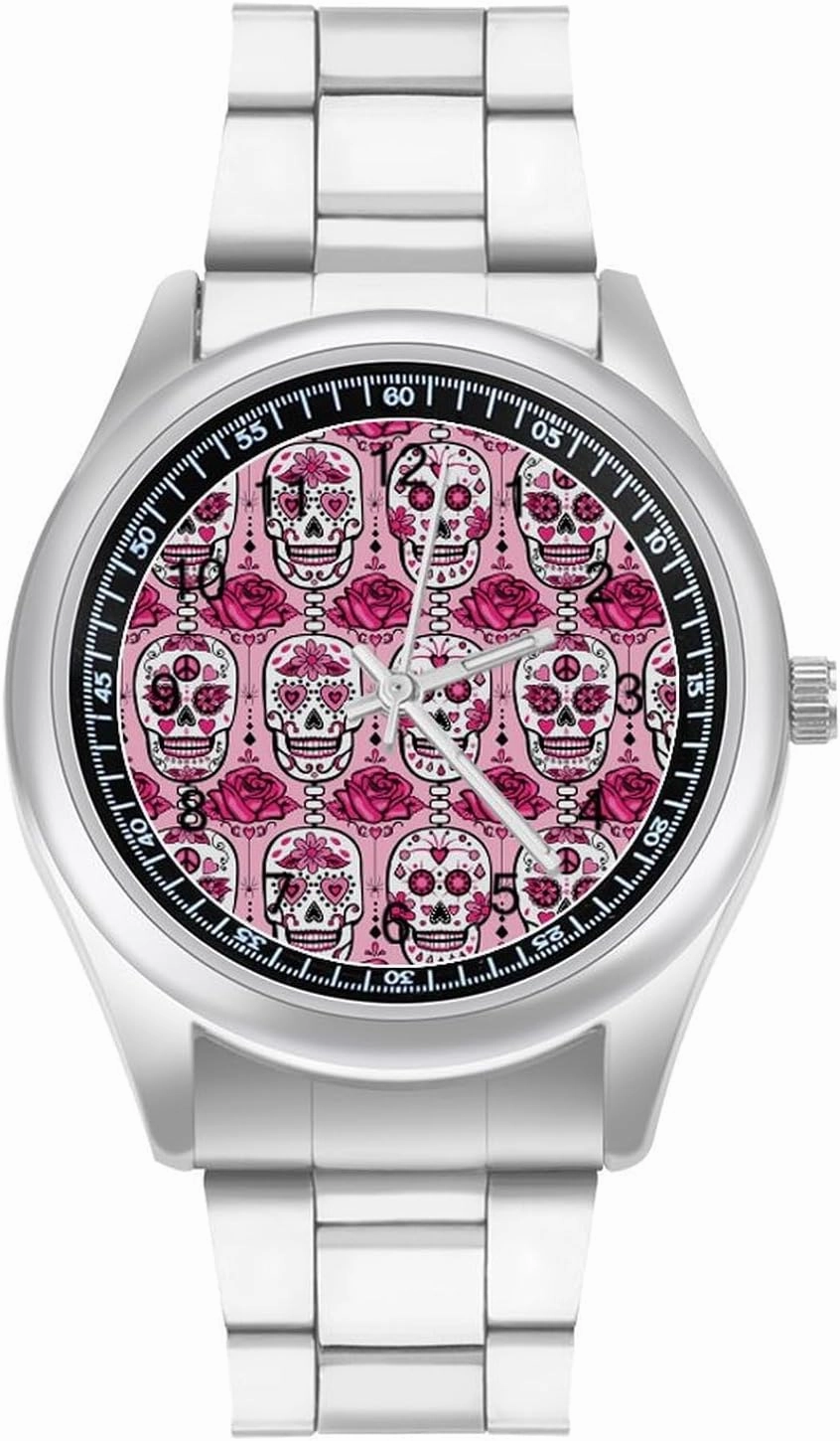Sugar Skulls Casual Wrist Watches for Men Classic Business Dress Watch Big Face for Work Gym