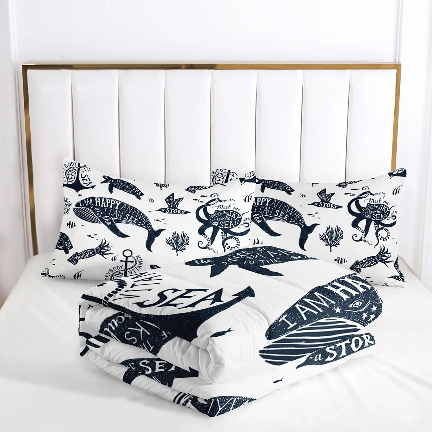 Suncloris Deep Ocean Sea Animal Comforter Set for Kids Teens, Twin Size Underwater World Marine Life Digital Art Bedding Quilt with 2 Sealife Creature Themed Pillowcases - 68" x 86" (Sealife, Twin)