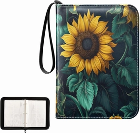 Sunflower Green Leaf Painting Card Binder 4 Pocket, Trading Card Holder Fits 400 Game Cards with 50 Removable Sleeves, MTG Card Case Standard Size