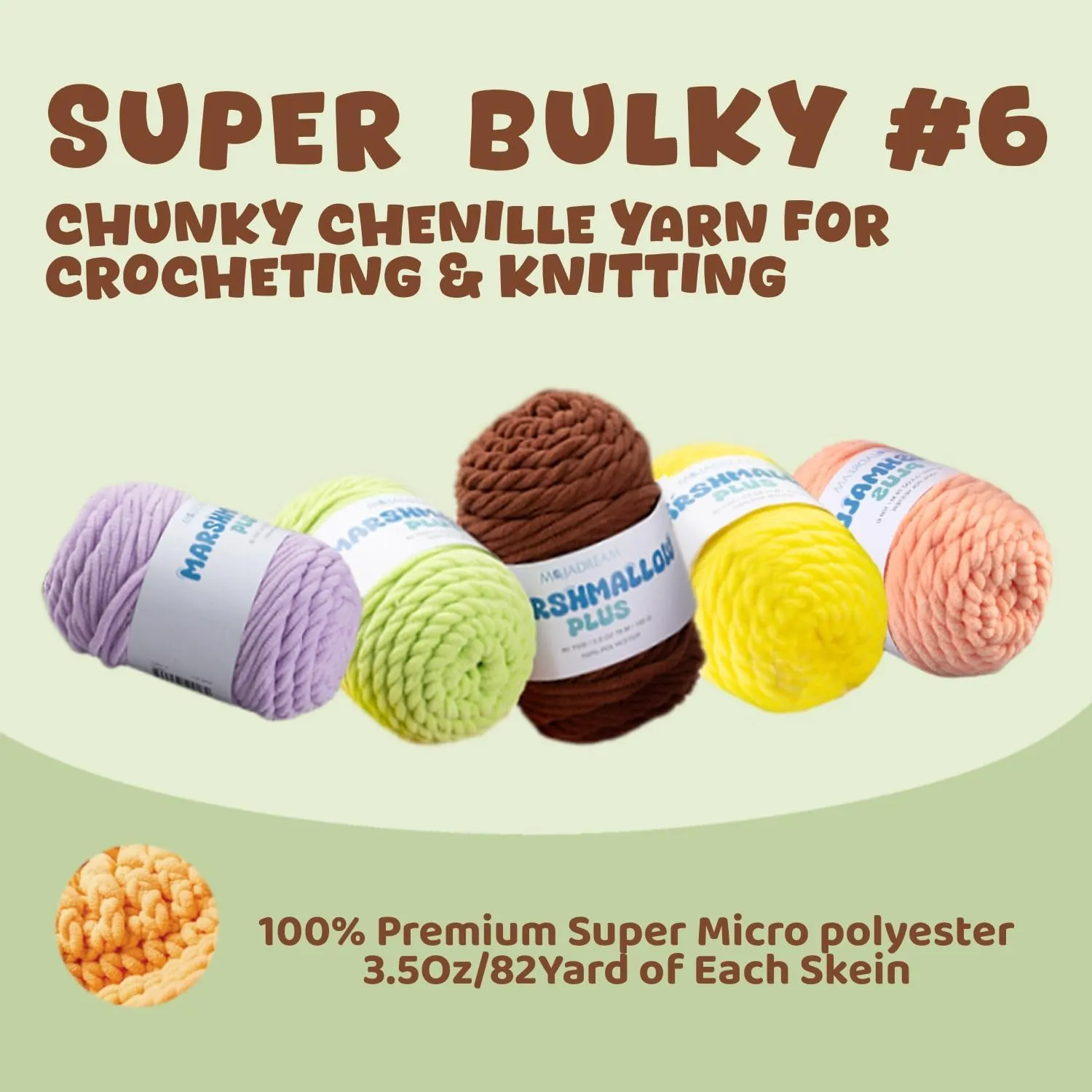 Super Soft and No Shedding Chunky Chenille Yarn for Crocheting and Knitting -Easy to Crochet with-Super Bulky #6, 2Pack of 3.5oz/82yds -Chunky Plush Yarn for Hand Craft Blanket Amigurumi