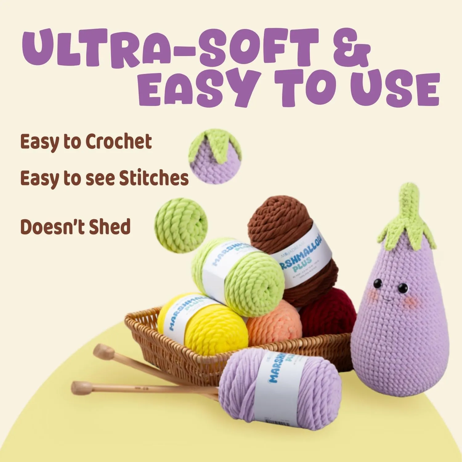 Super Soft and No Shedding Chunky Chenille Yarn for Crocheting and Knitting -Easy to Crochet with-Super Bulky #6, 2Pack of 3.5oz/82yds -Chunky Plush Yarn for Hand Craft Blanket Amigurumi
