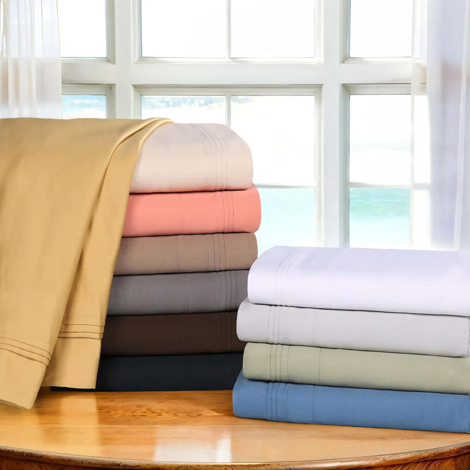 Superior Egyptian Cotton 4 Piece Sheet Set, Luxury 1500 Thread Count, Modern Design, Sustainable Sheets, Ultra-Soft Basics, Solid, Deep Pocket Fitted Sheet, Flat Sheet, Pillowcases, Queen, Taupe