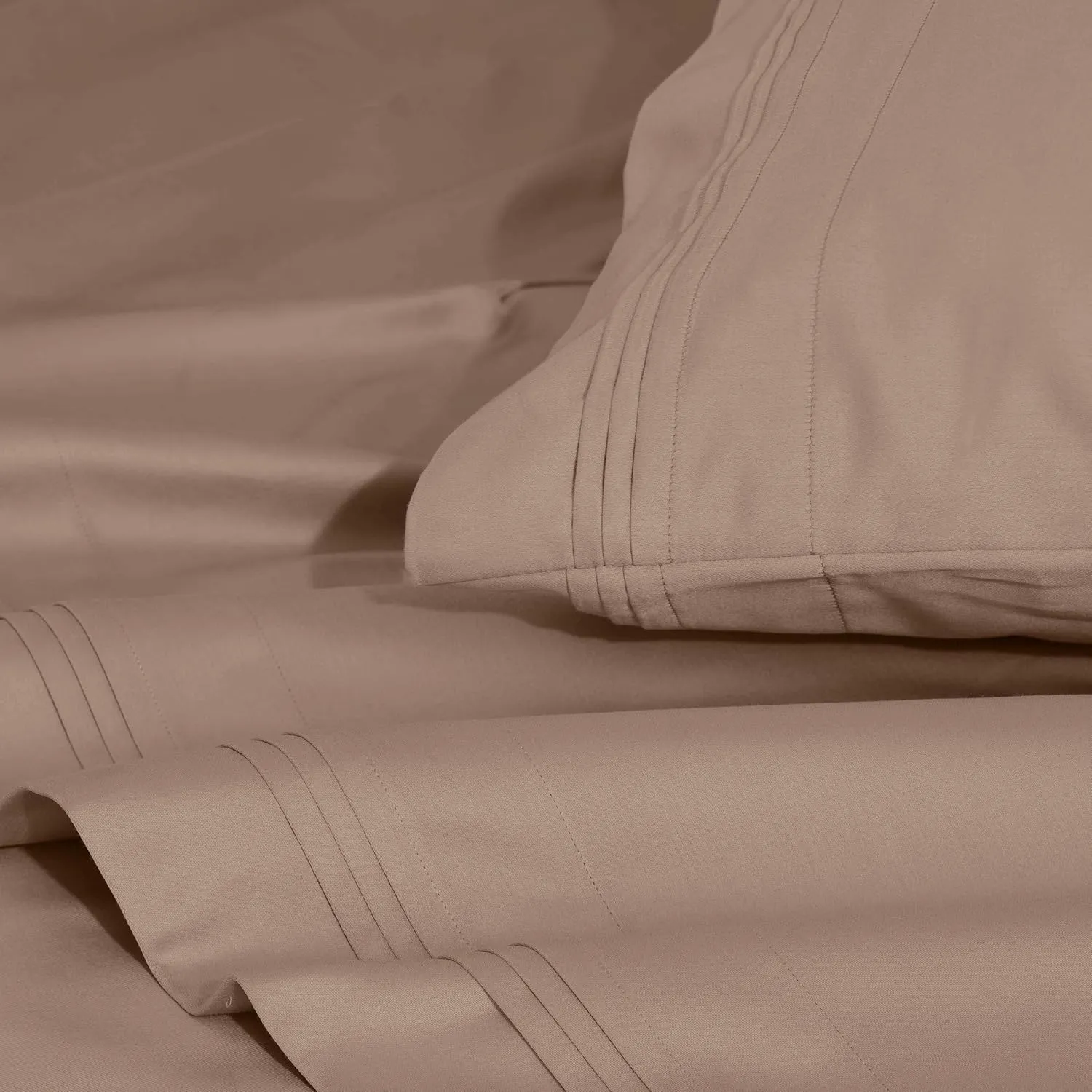 Superior Egyptian Cotton 4 Piece Sheet Set, Luxury 1500 Thread Count, Modern Design, Sustainable Sheets, Ultra-Soft Basics, Solid, Deep Pocket Fitted Sheet, Flat Sheet, Pillowcases, Queen, Taupe