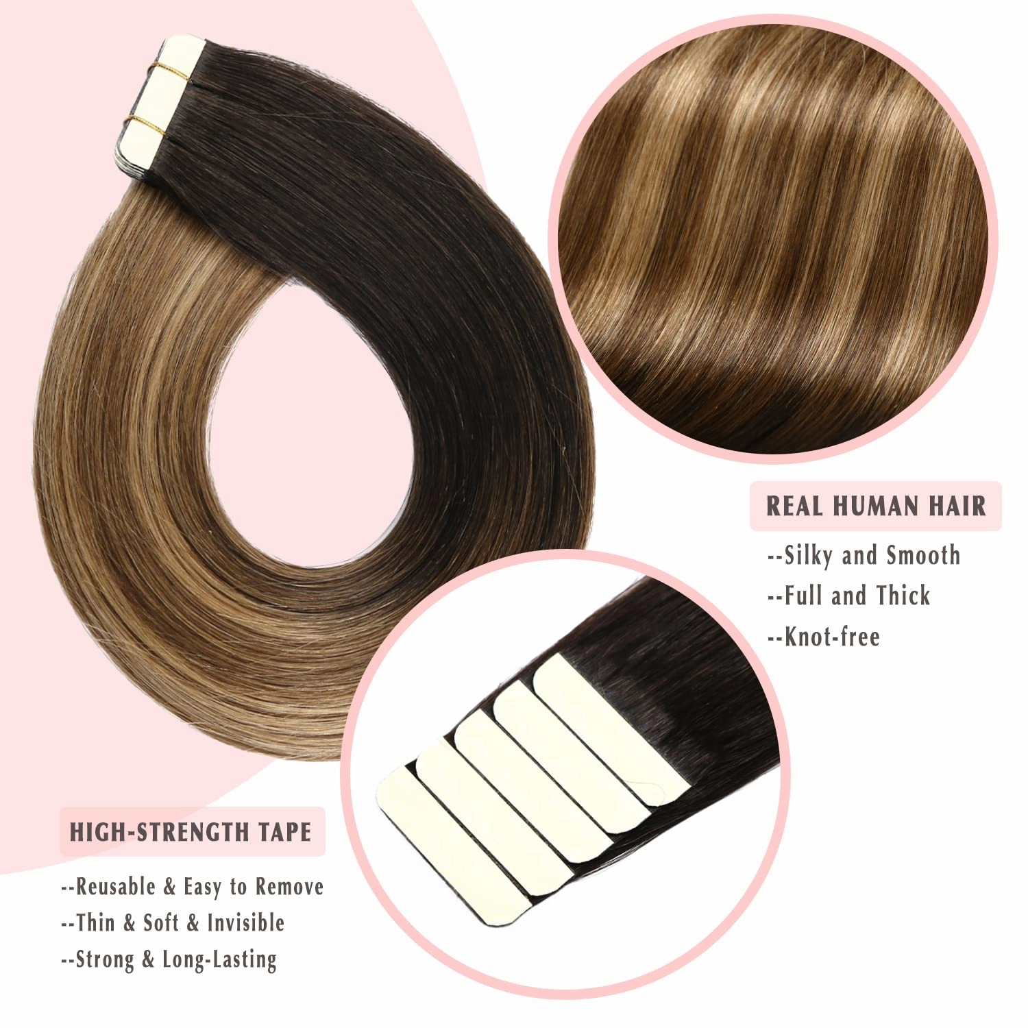 SURNEL Tape in Hair Extensions Balayage Ombre Color 1B Fading to 4 Brown Highlighted 27 Blonde Tape in Extensions Human Hair 20 inch Remy Tape Hair Extensions 20 Pcs 50g(#1B/4/27-20)