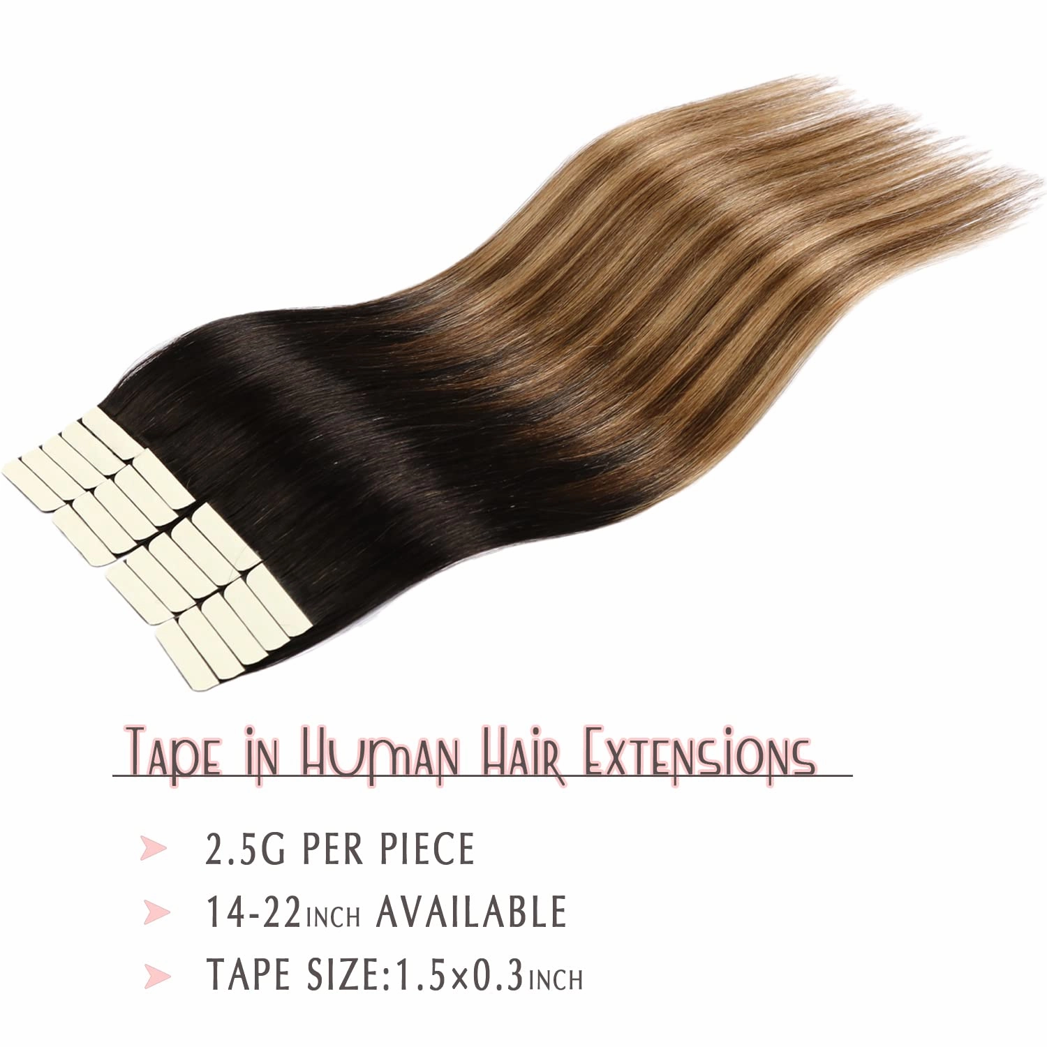 SURNEL Tape in Hair Extensions Balayage Ombre Color 1B Fading to 4 Brown Highlighted 27 Blonde Tape in Extensions Human Hair 20 inch Remy Tape Hair Extensions 20 Pcs 50g(#1B/4/27-20)