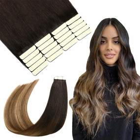SURNEL Tape in Hair Extensions Balayage Ombre Color 1B Fading to 4 Brown Highlighted 27 Blonde Tape in Extensions Human Hair 20 inch Remy Tape Hair Extensions 20 Pcs 50g(#1B/4/27-20)