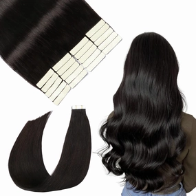 SURNEL Tape in Hair Extensions Double Drawn Hair Extensions Tape in Human Hair Color 1B Off Black Remy Tape in Hair Extensions Human Hair 20 inch 20pcs 50g(#1B-20)