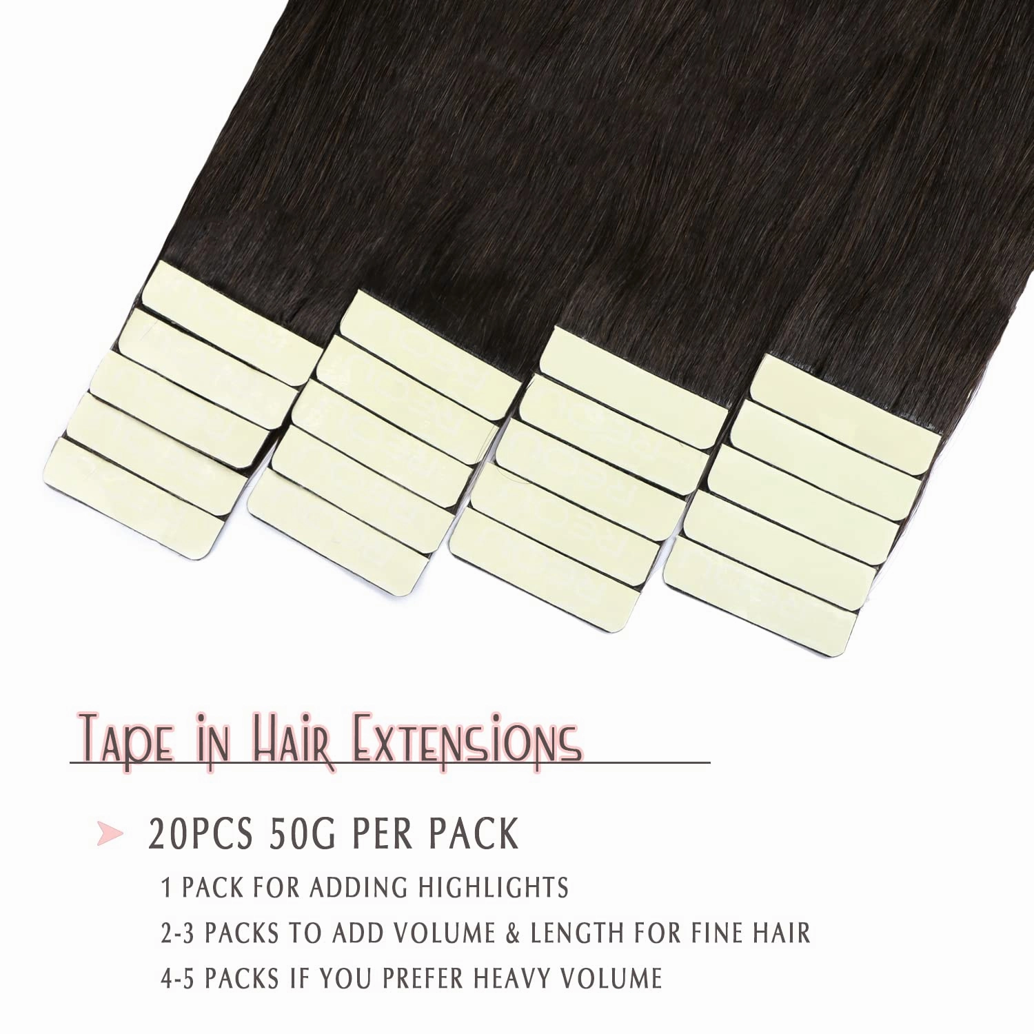 SURNEL Tape in Hair Extensions Double Drawn Hair Extensions Tape in Human Hair Color 1B Off Black Remy Tape in Hair Extensions Human Hair 20 inch 20pcs 50g(#1B-20)