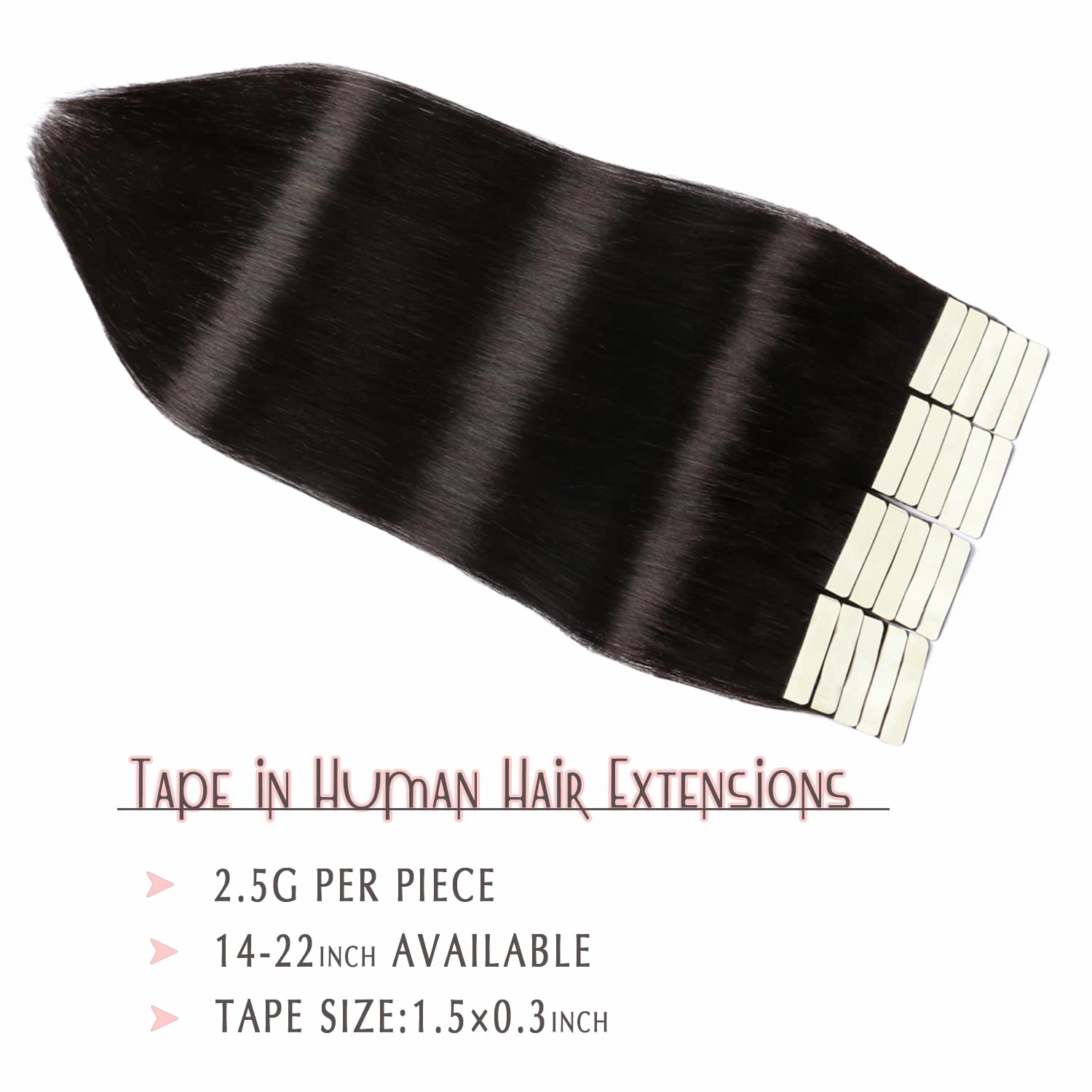 SURNEL Tape in Hair Extensions Double Drawn Hair Extensions Tape in Human Hair Color 1B Off Black Remy Tape in Hair Extensions Human Hair 20 inch 20pcs 50g(#1B-20)