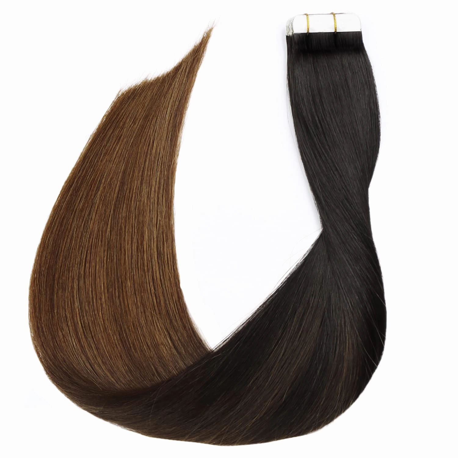 SURNEL Tape in Hair Extensions Ombre Color 1B Off Black Fading To 4 Middle Brown Remy Human Hair Tape in 20 inch 20pcs 50g(#1BT4-20)