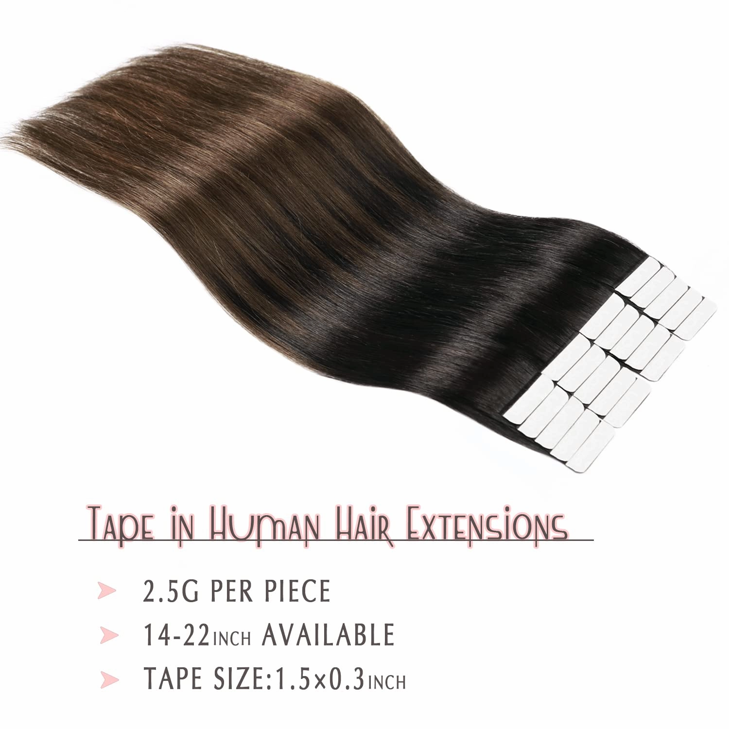 SURNEL Tape in Hair Extensions Ombre Color 1B Off Black Fading To 4 Middle Brown Remy Human Hair Tape in 20 inch 20pcs 50g(#1BT4-20)