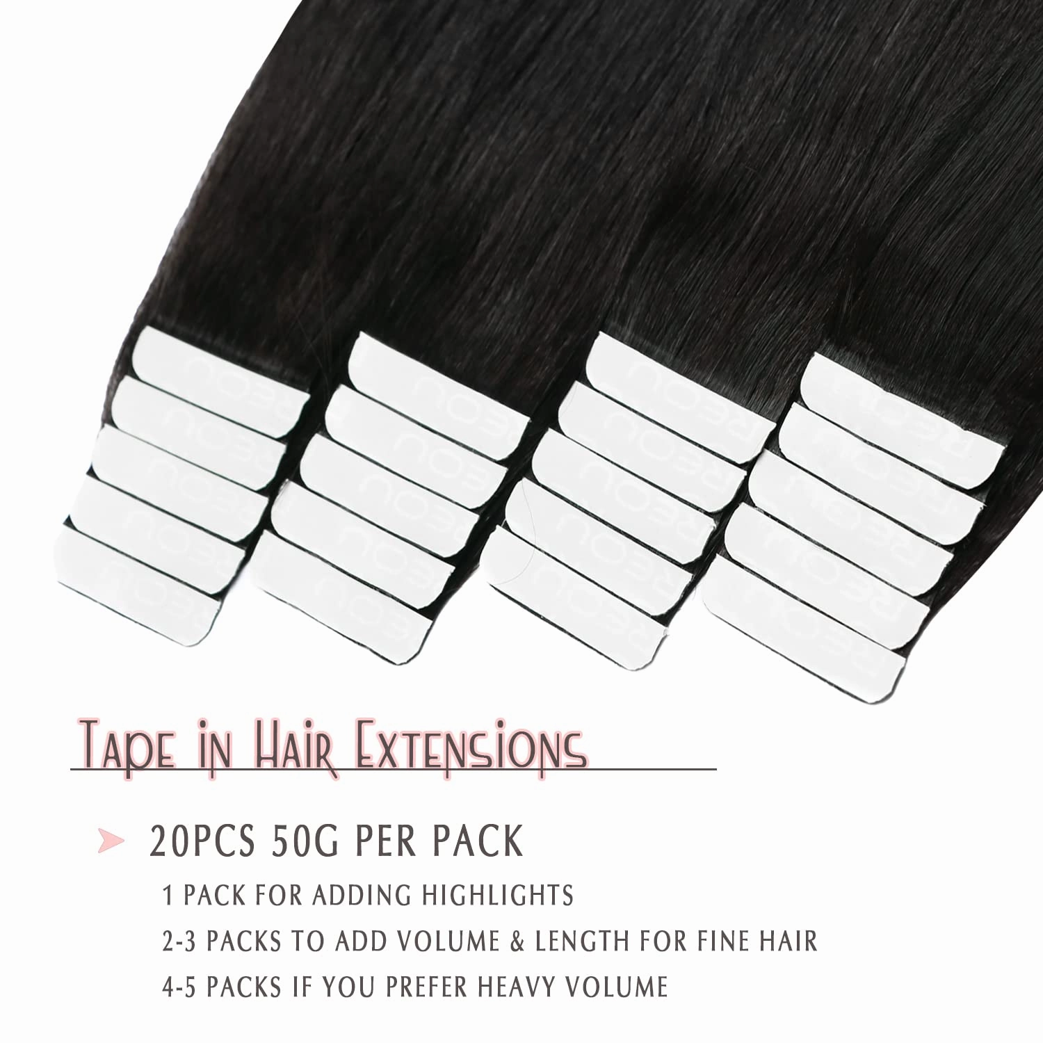 SURNEL Tape in Hair Extensions Ombre Color 1B Off Black Fading To 4 Middle Brown Remy Human Hair Tape in 20 inch 20pcs 50g(#1BT4-20)