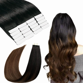 SURNEL Tape in Hair Extensions Ombre Color 1B Off Black Fading To 4 Middle Brown Remy Human Hair Tape in 20 inch 20pcs 50g(#1BT4-20)